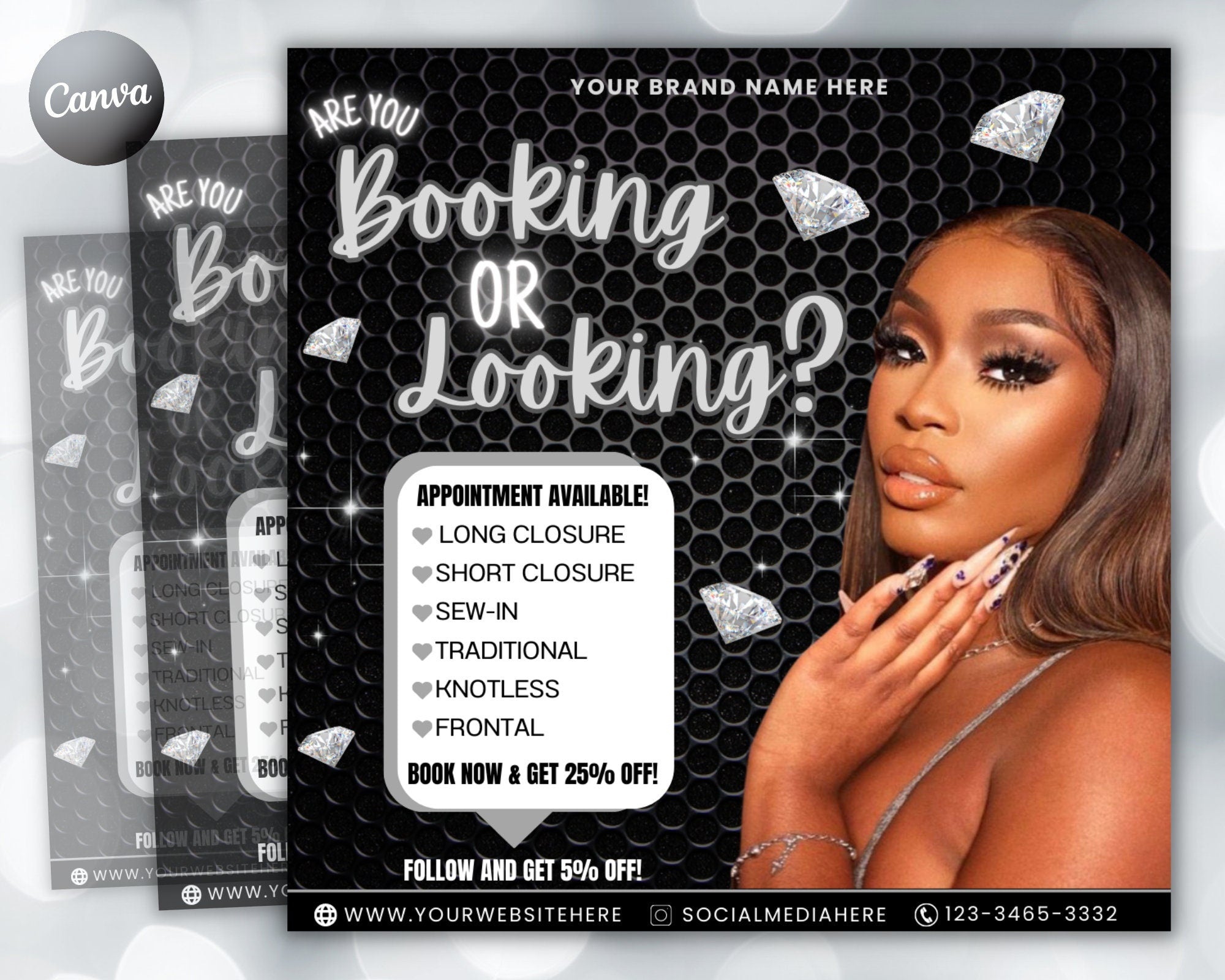 Booking Or Looking Appointment Flyer | DIY Book Now Available | Social Media Instagram | Hair Lashes Nails Wigs Makeup | Canva Template