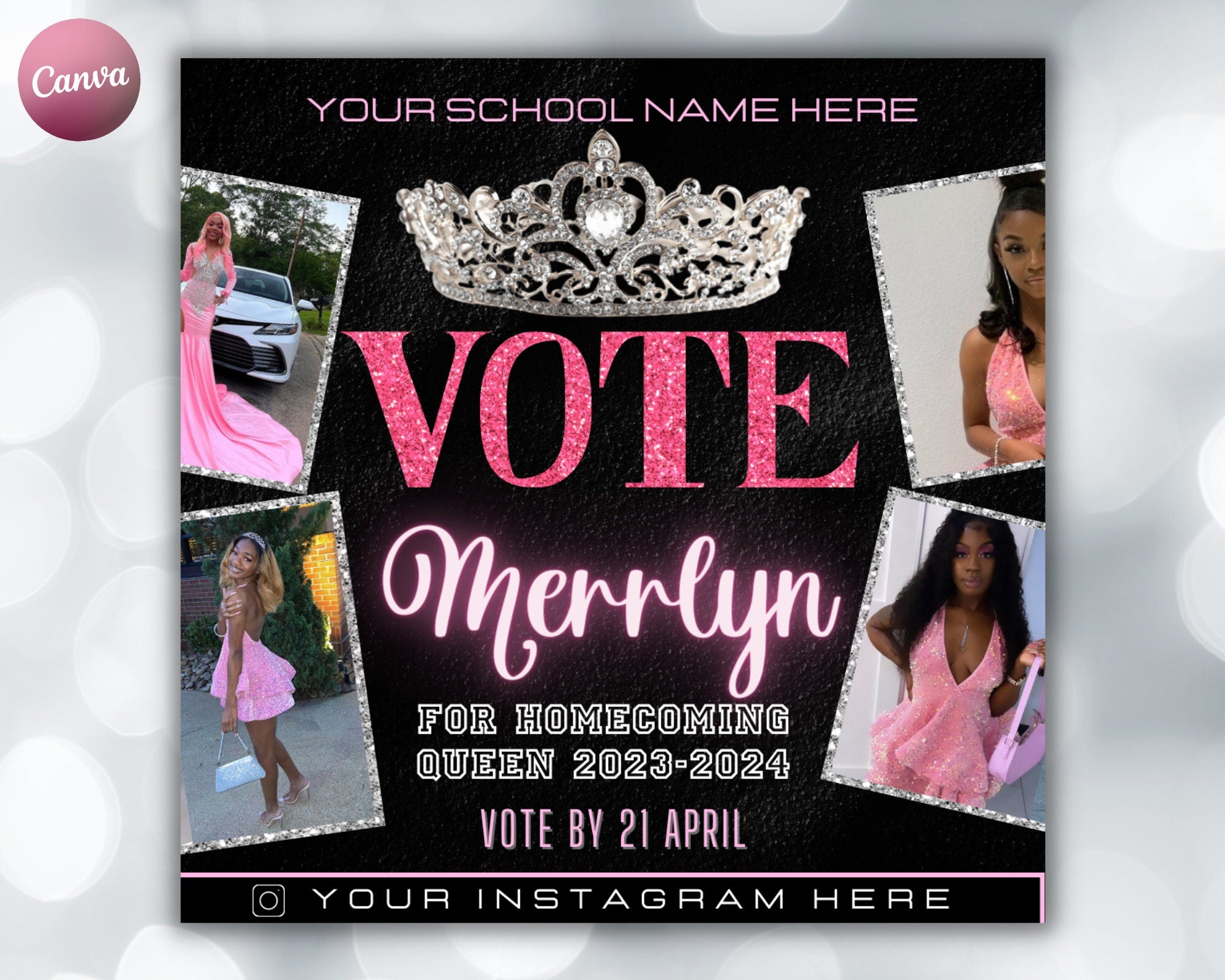 Vote Homecoming Queen Flyer, Homecoming Flyer, Campaign Flyer, Class Campaign Flyer, Election Flyer Prom Queen Flyer | DIY Editable Template