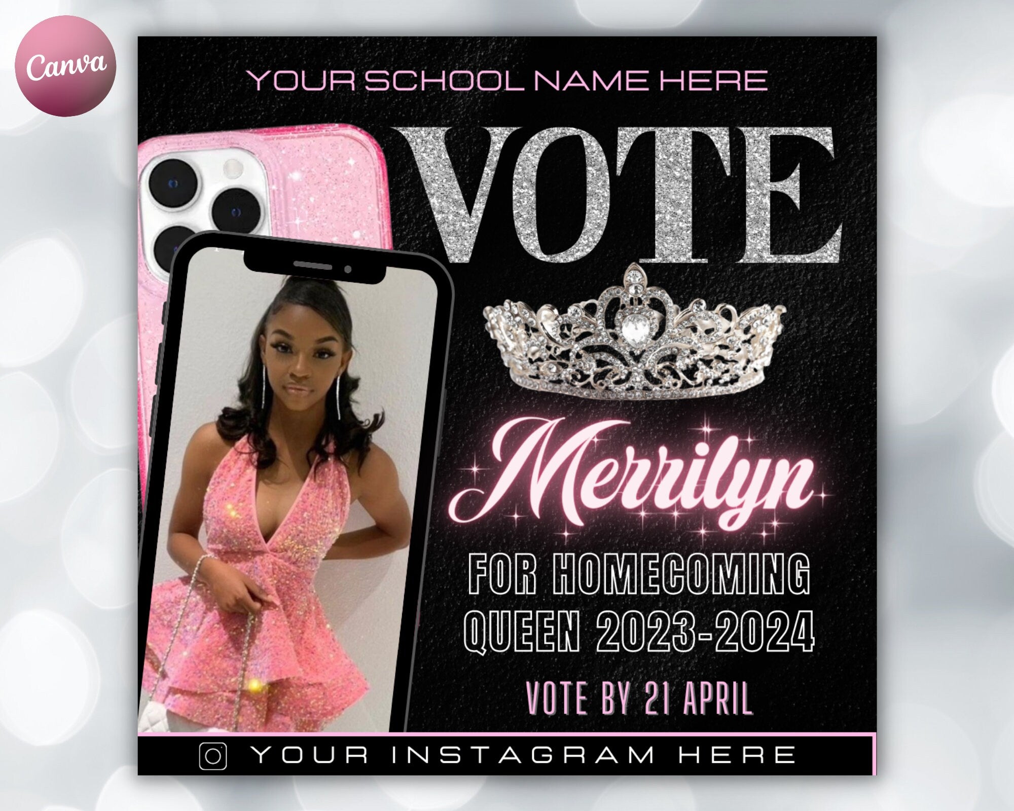 Vote Homecoming Queen Flyer, Homecoming Flyer, Campaign Flyer, Class Campaign Flyer, Election Flyer Prom Queen Flyer | DIY Editable Template