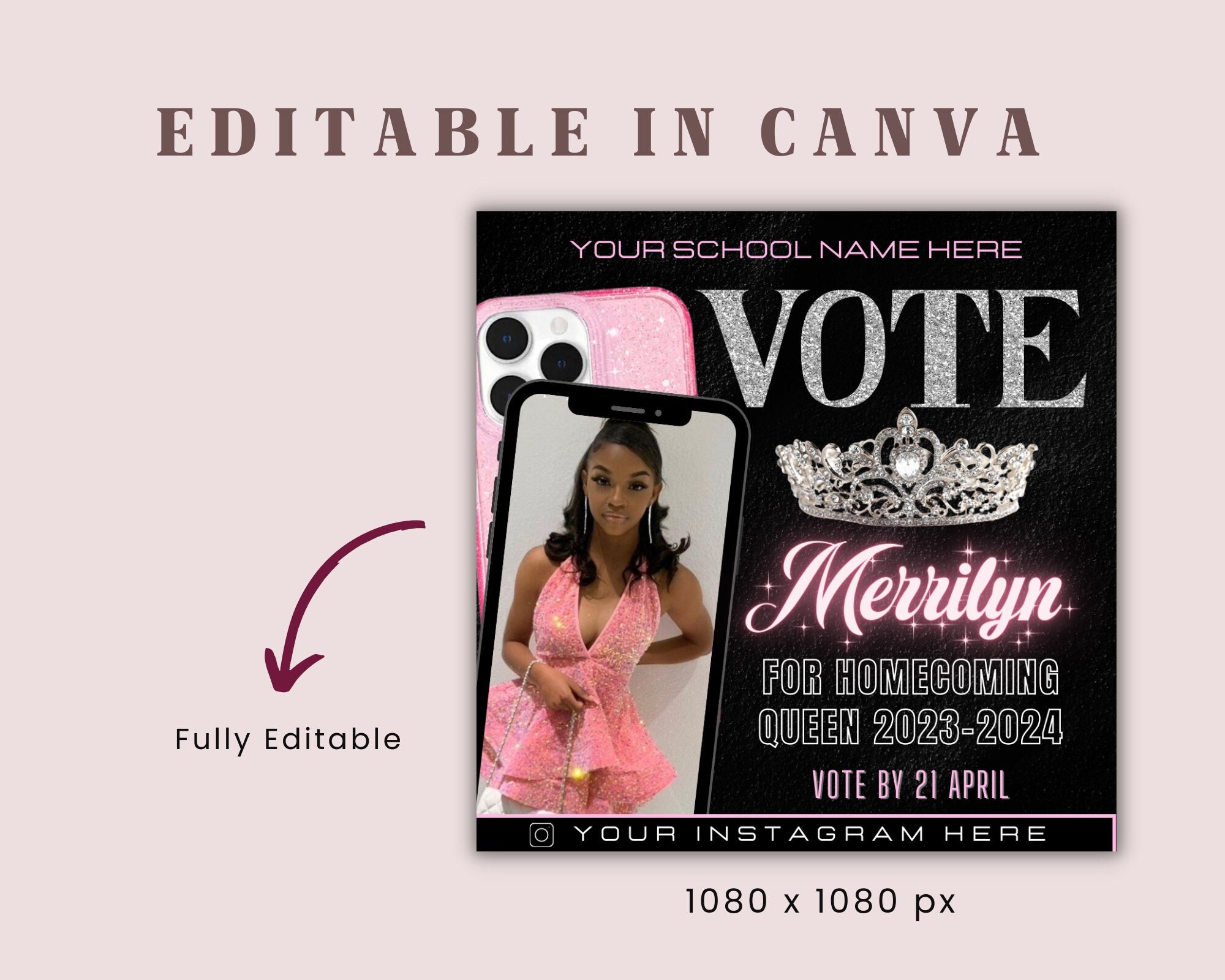 Vote Homecoming Queen Flyer, Homecoming Flyer, Campaign Flyer, Class Campaign Flyer, Election Flyer Prom Queen Flyer | DIY Editable Template