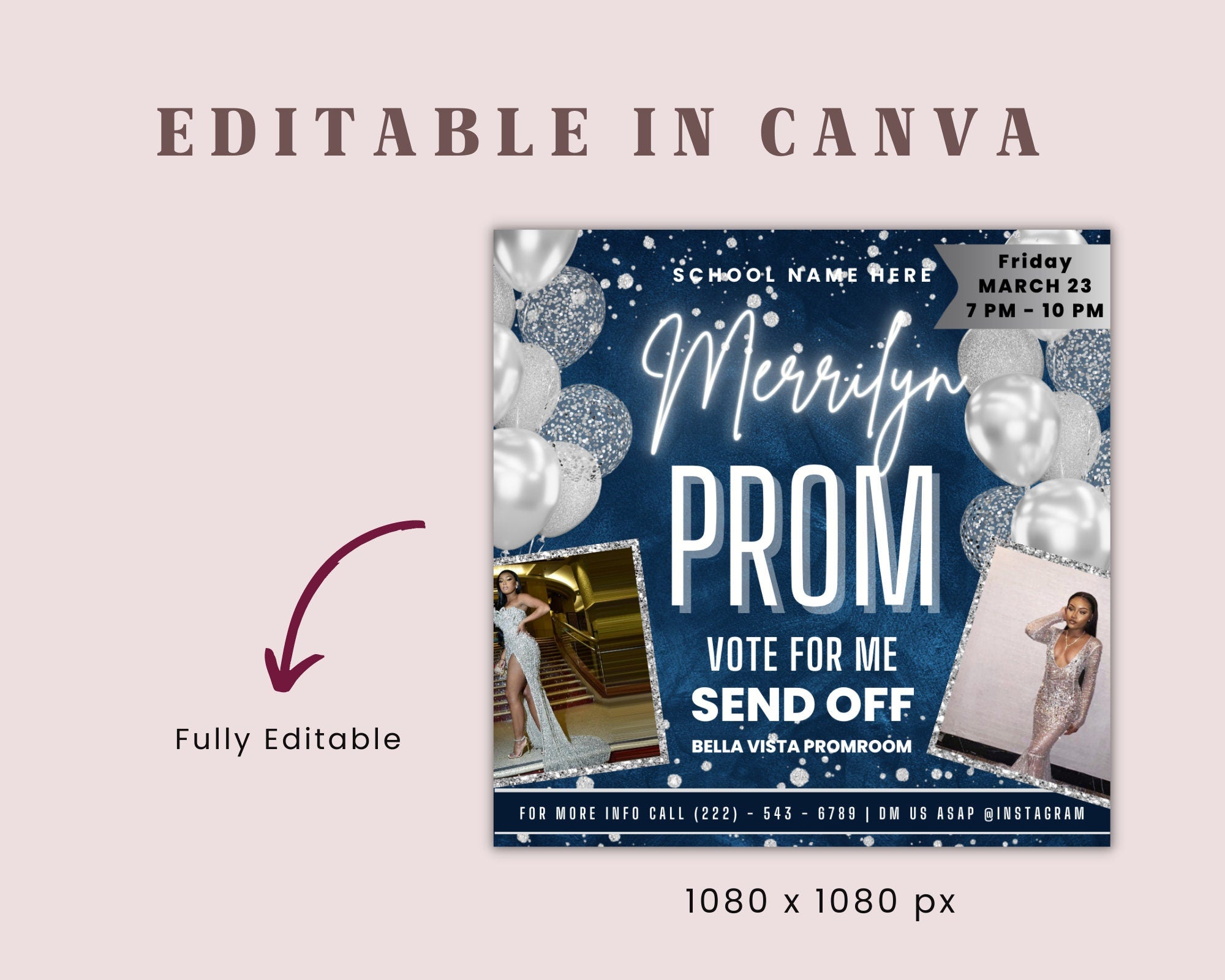 Prom Invitation, Prom Send Off Flyer, Prom Invitation Flyer, Prom Flyer, Prom Sale Flyer, Prom Party Invite, Editable Template in Canva