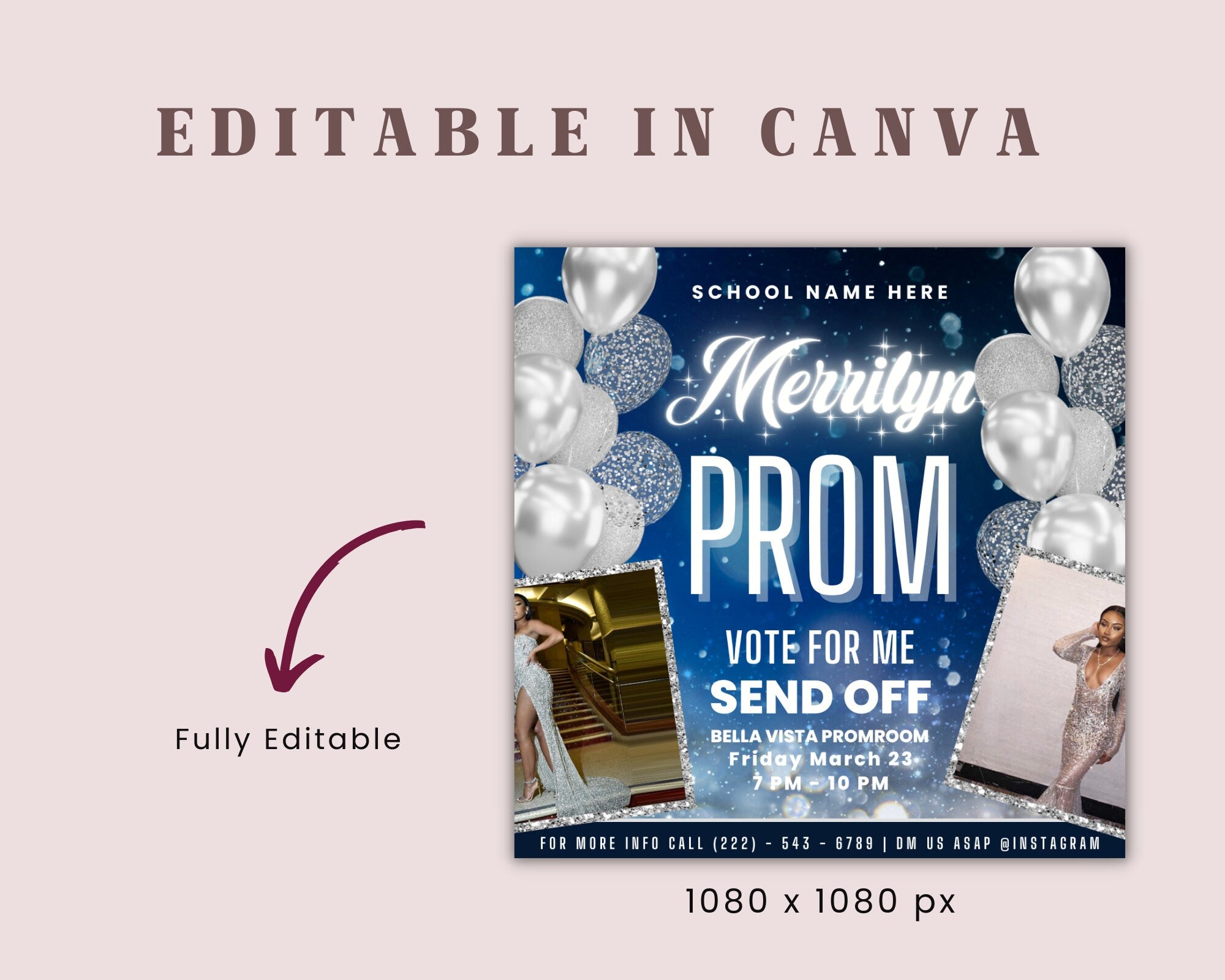 Prom Invitation, Prom Send Off Flyer, Prom Invitation Flyer, Prom Flyer, Prom Sale Flyer, Prom Party Invite, Editable Template in Canva