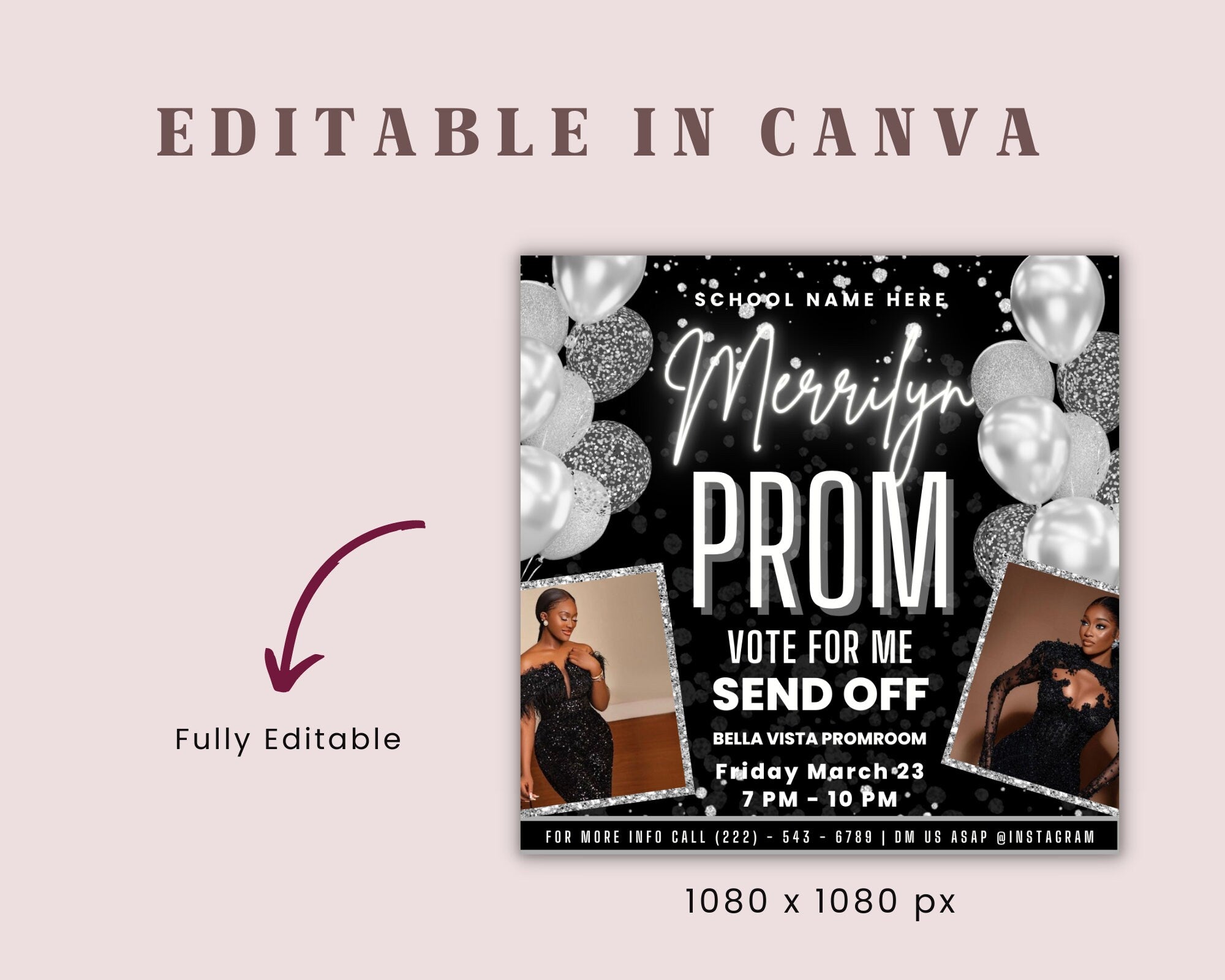 Prom Invitation, Prom Send Off Flyer, Prom Invitation Flyer, Prom Flyer, Prom Sale Flyer, Prom Party Invite, Editable Template in Canva