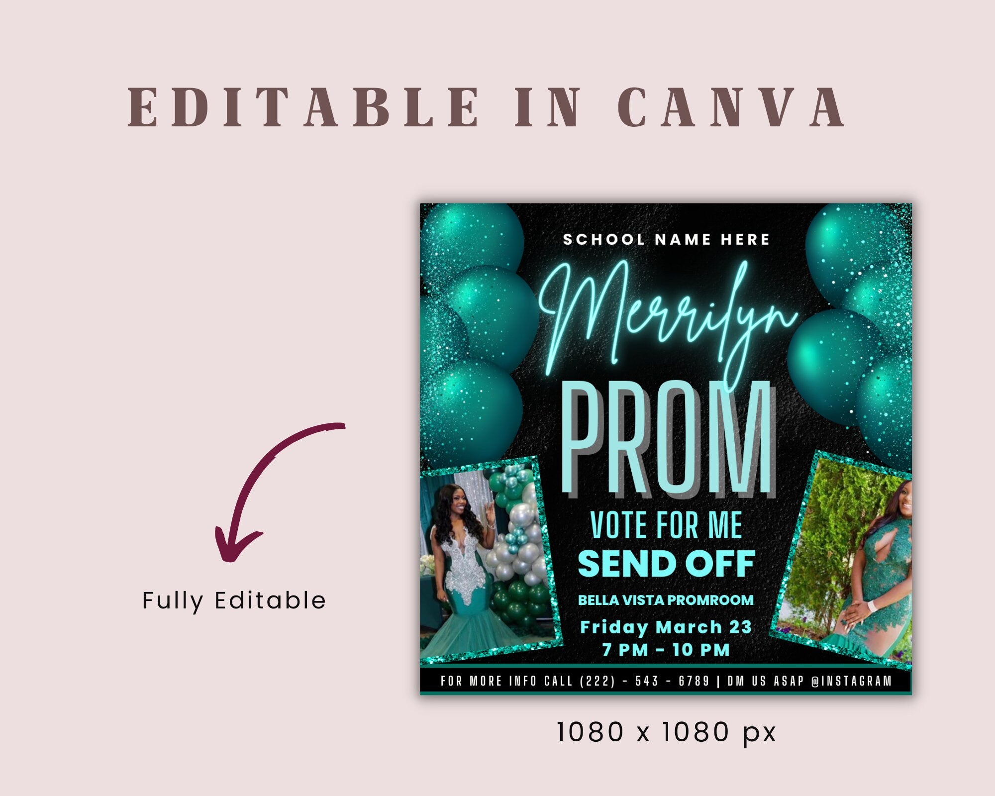 Prom Invitation, Prom Send Off Flyer, Prom Invitation Flyer, Prom Flyer, Prom Sale Flyer, Prom Party Invite, Editable Template in Canva