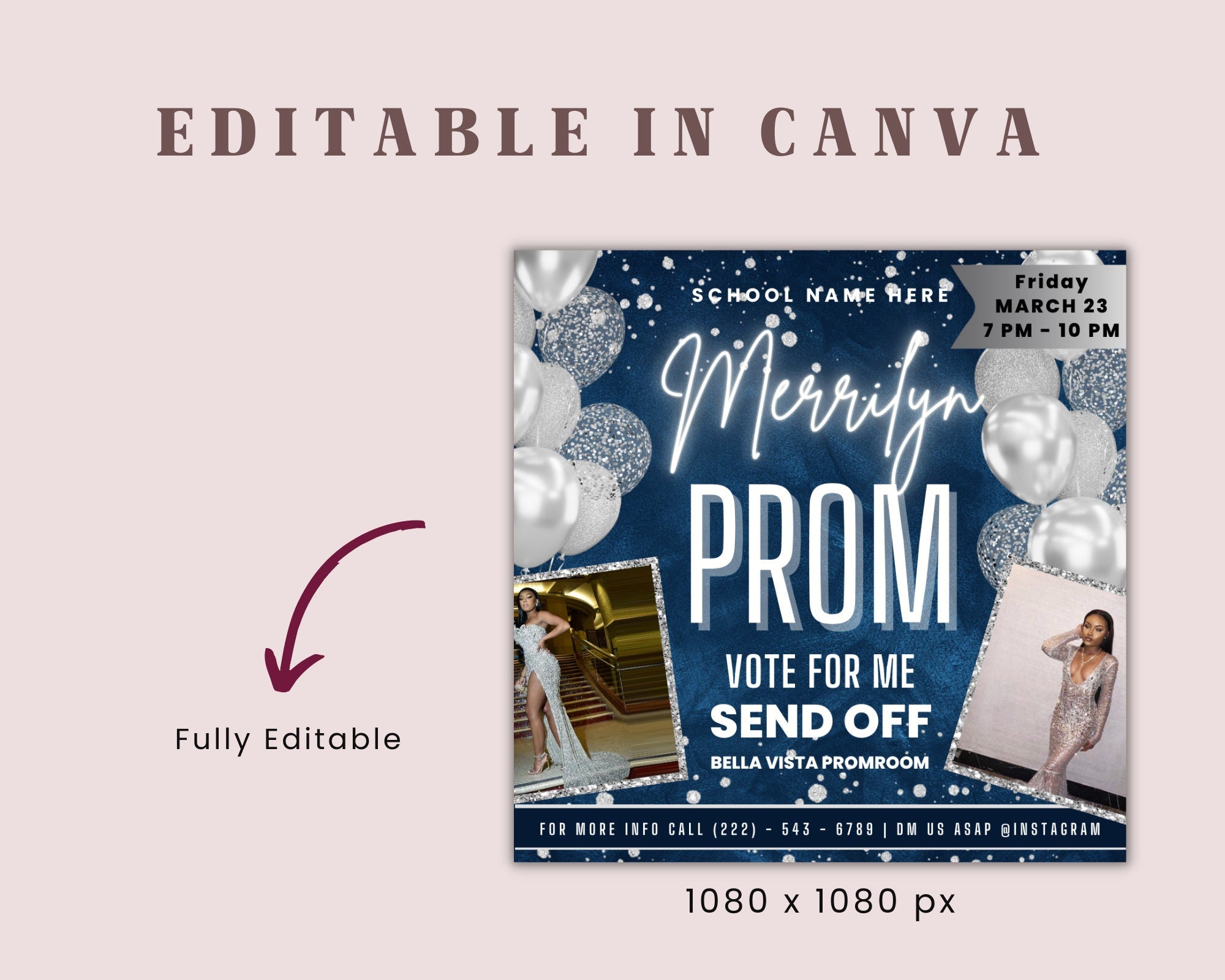 Prom Invitation, Prom Send Off Flyer, Prom Invitation Flyer, Prom Flyer, Prom Sale Flyer, Prom Party Invite, Editable Template in Canva