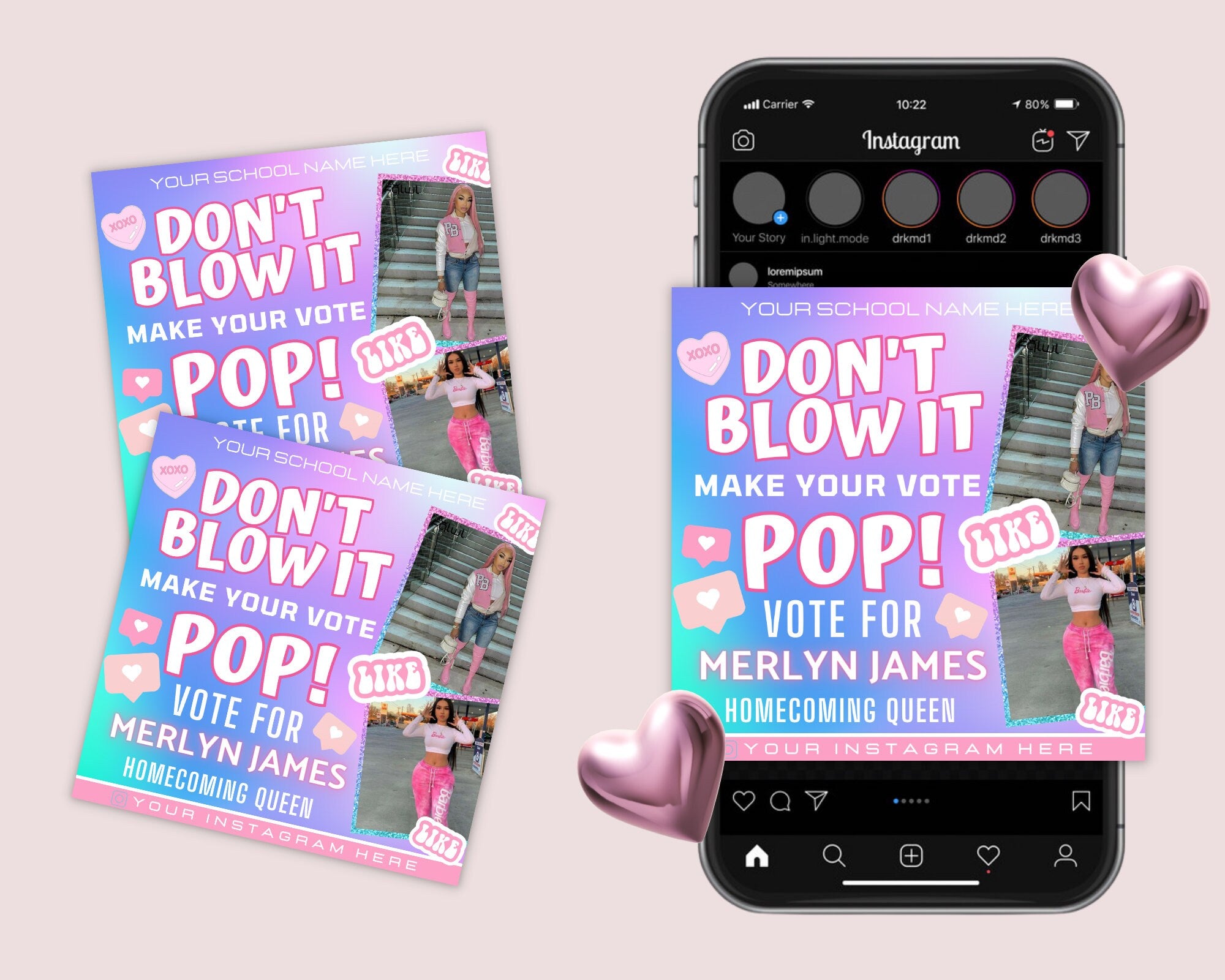 Homecoming Pop The Vote Flyer| DIY Voting Campaign Election High School Queen Beauty Social Media Instagram Snapchat Editable Canva Template