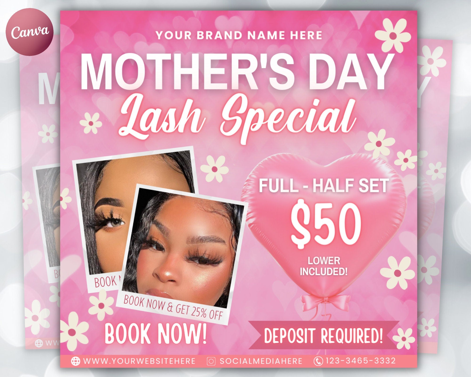 Mother's Day Lash Flyer, Book Now Flyer, Mother's Day Sale Flyer, Social Media Flyer, Lash tech Flyer, Mother's Day Special , Canva Template