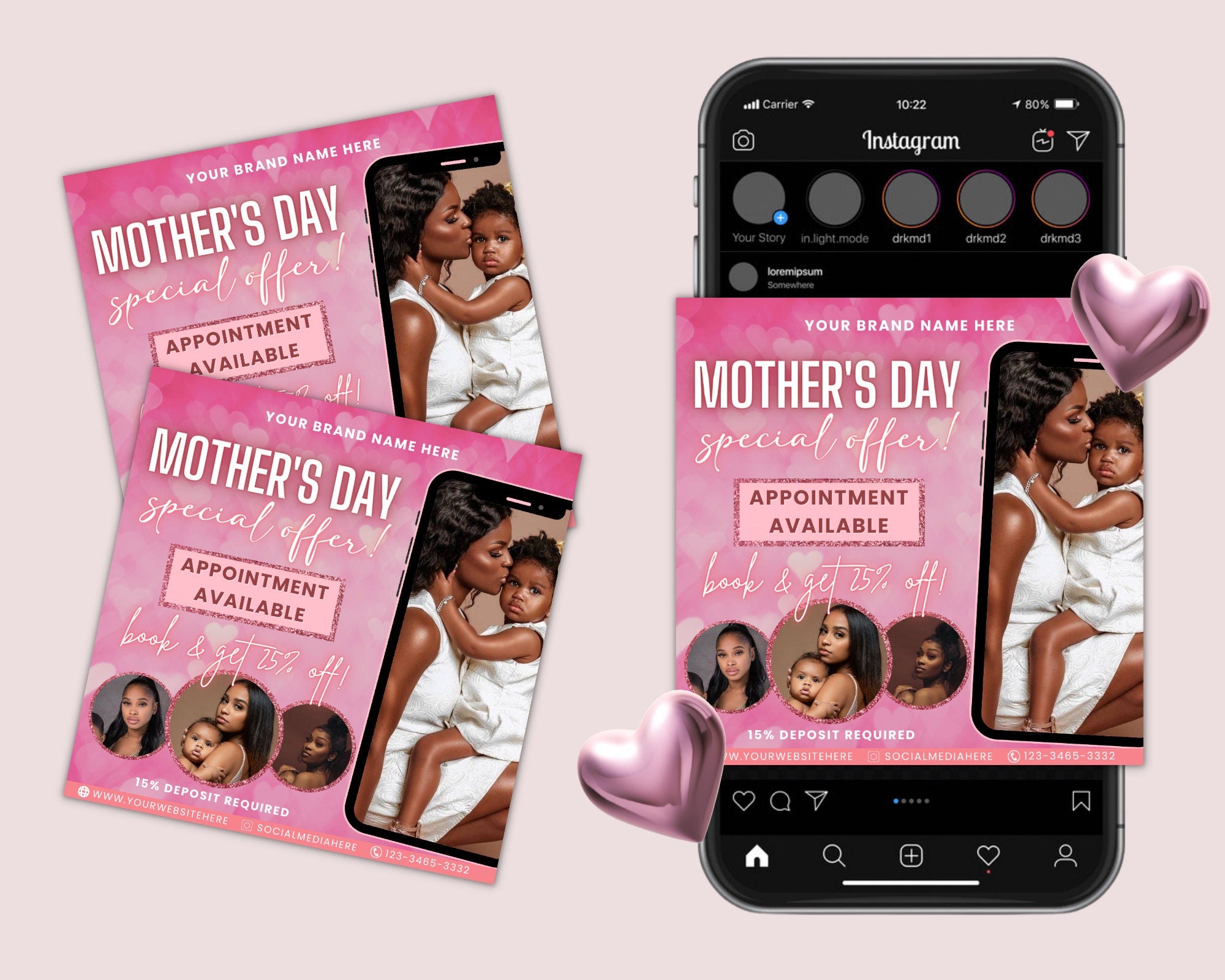 Mothers Day Flyer Template, DIY Book Now, Appointments Available, Social Media, Instagram, Hair, Makeup, Lash, MUA, Canva Template