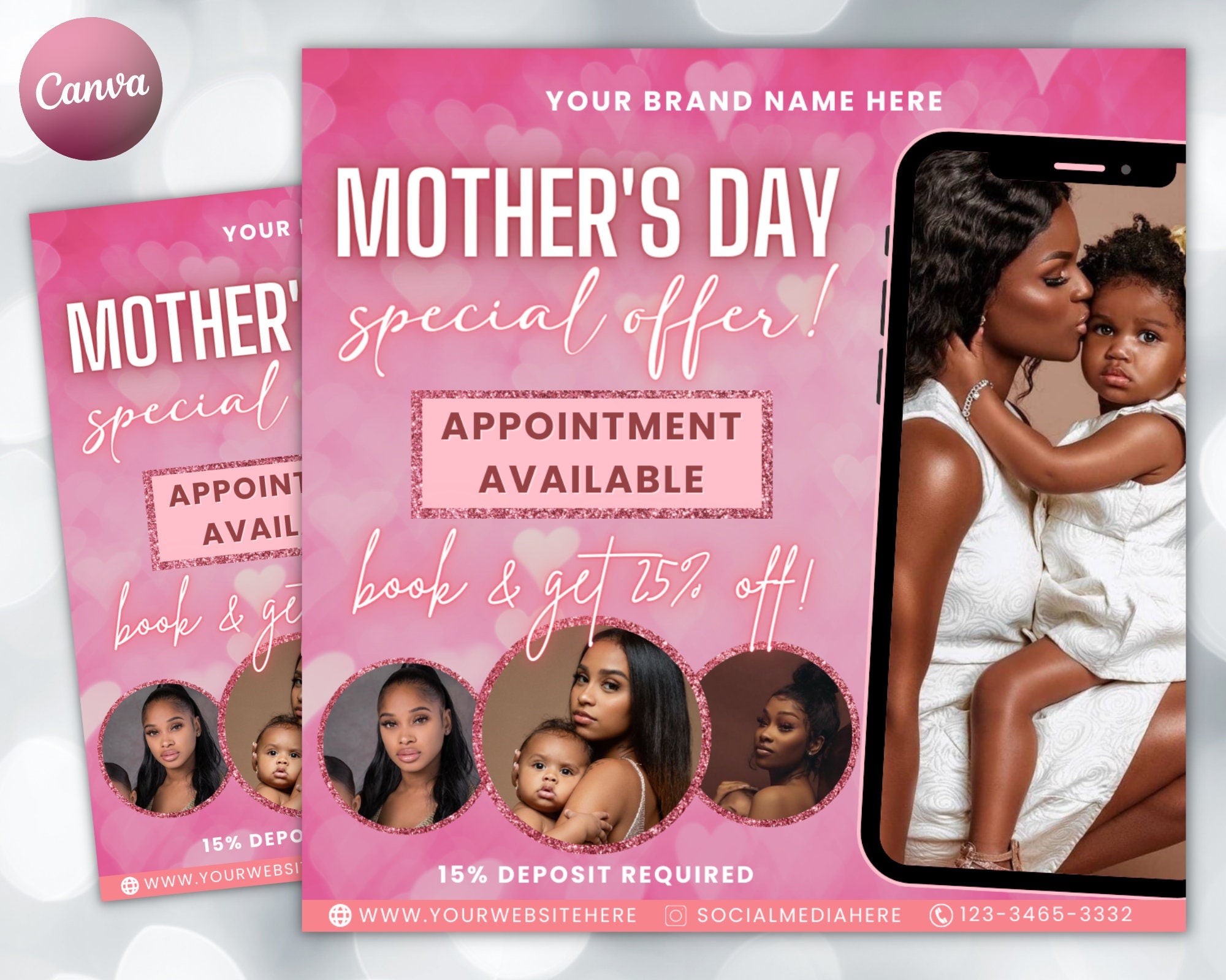 Mothers Day Flyer Template, DIY Book Now, Appointments Available, Social Media, Instagram, Hair, Makeup, Lash, MUA, Canva Template