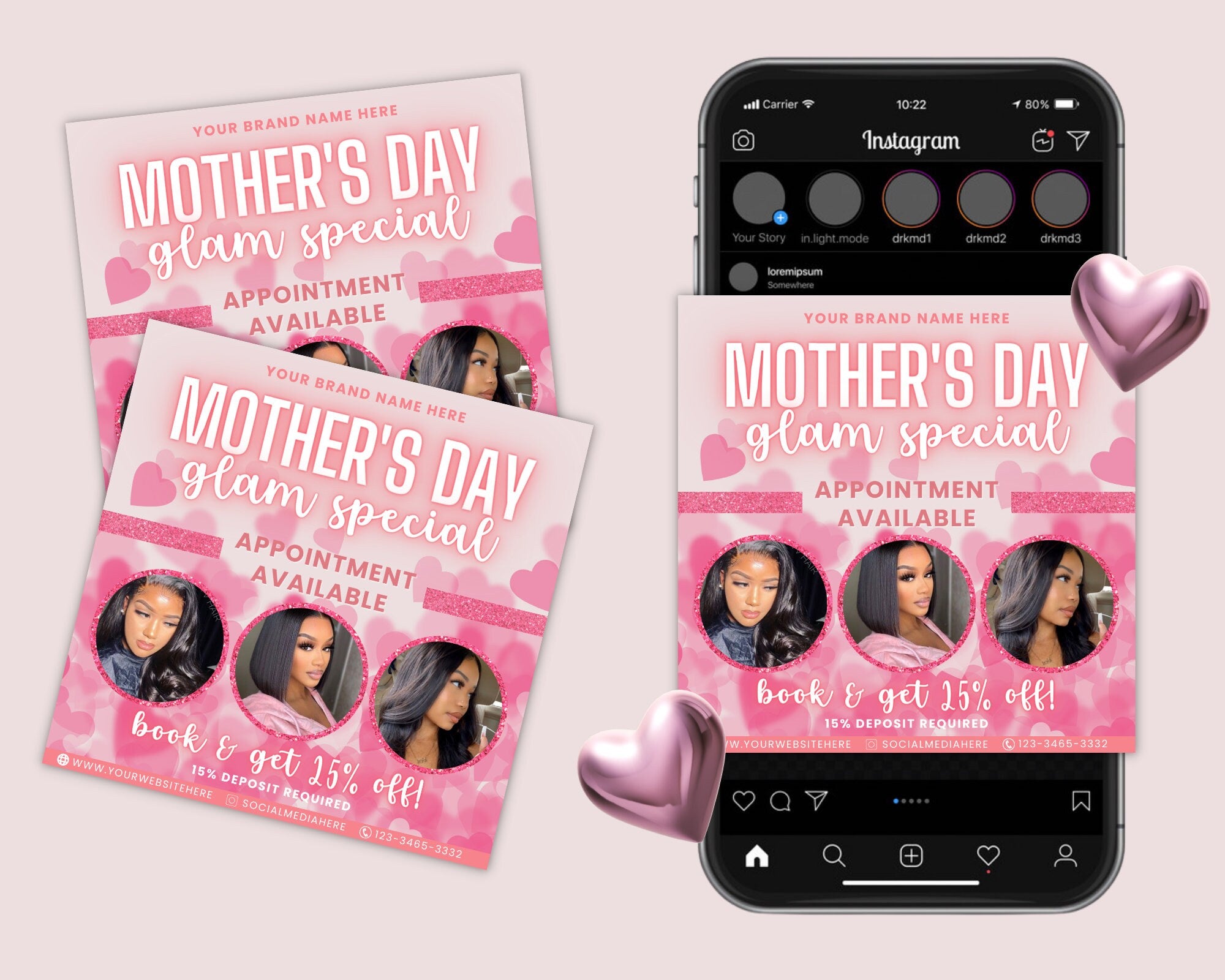 Mother's Day Flyer template, Book Now Flyer, Mother's Day Sale Flyer, Social Media Flyer, Hair, Makeup, Lash, MUA, Canva Template