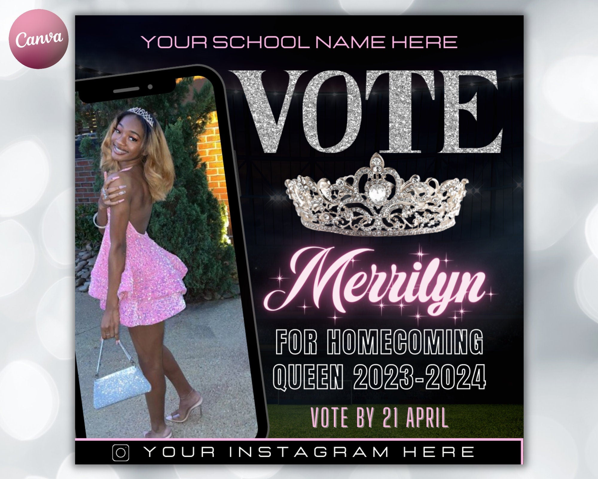 Vote Homecoming Queen Flyer, Homecoming Flyer, Campaign Flyer, Class Campaign Flyer, Election Flyer Prom Queen Flyer | DIY Editable Template