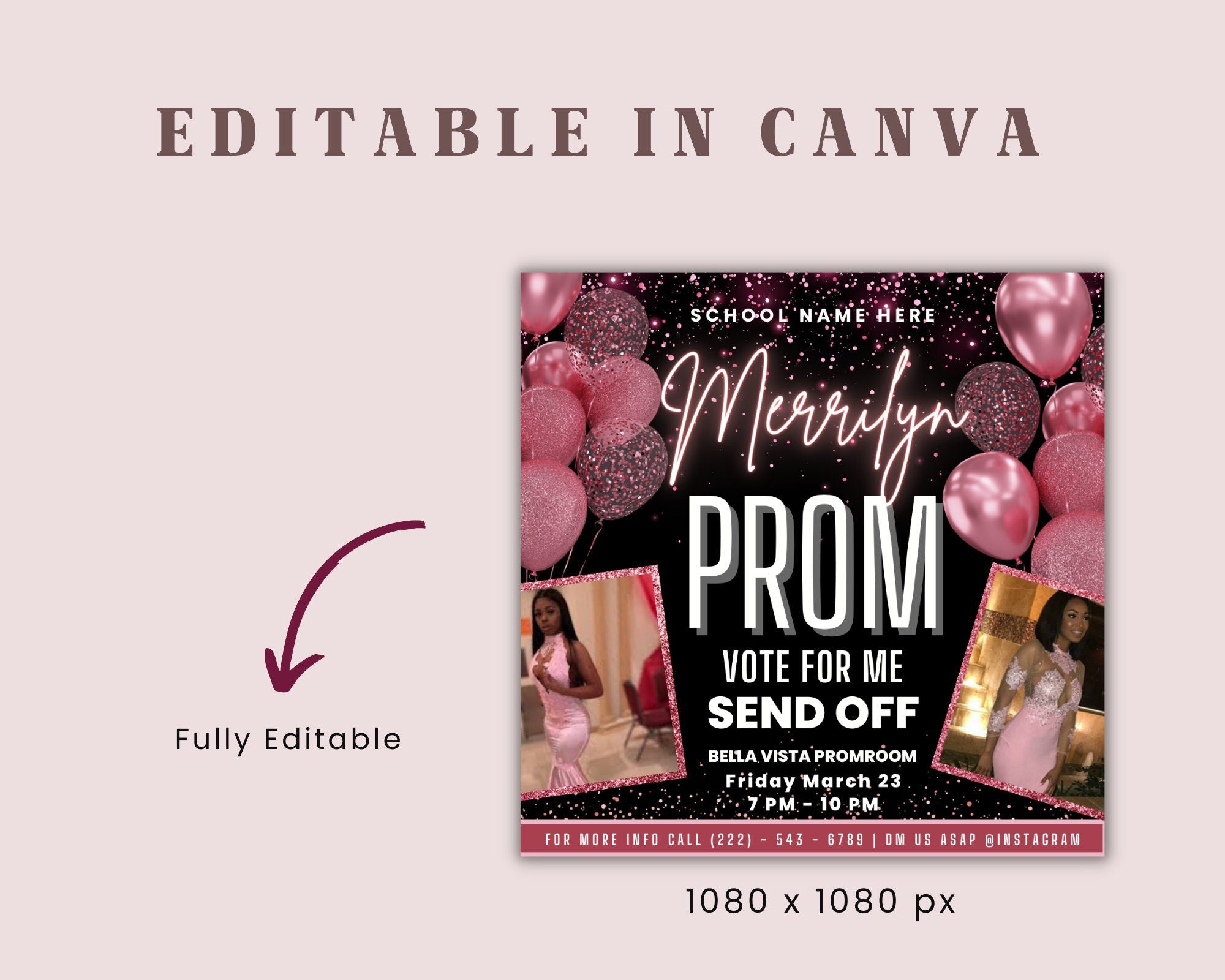 Prom Invitation, Prom Send Off Flyer, Prom Invitation Flyer, Prom Flyer, Prom Sale Flyer, Prom Party Invite, Editable Template in Canva