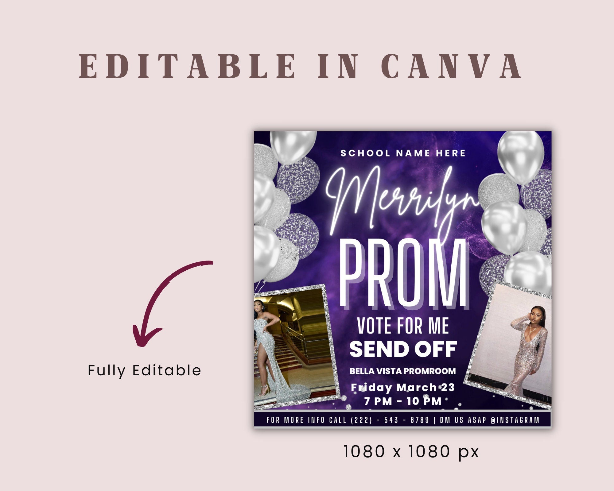 Prom Invitation, Prom Send Off Flyer, Prom Invitation Flyer, Prom Flyer, Prom Sale Flyer, Prom Party Invite, Editable Template in Canva