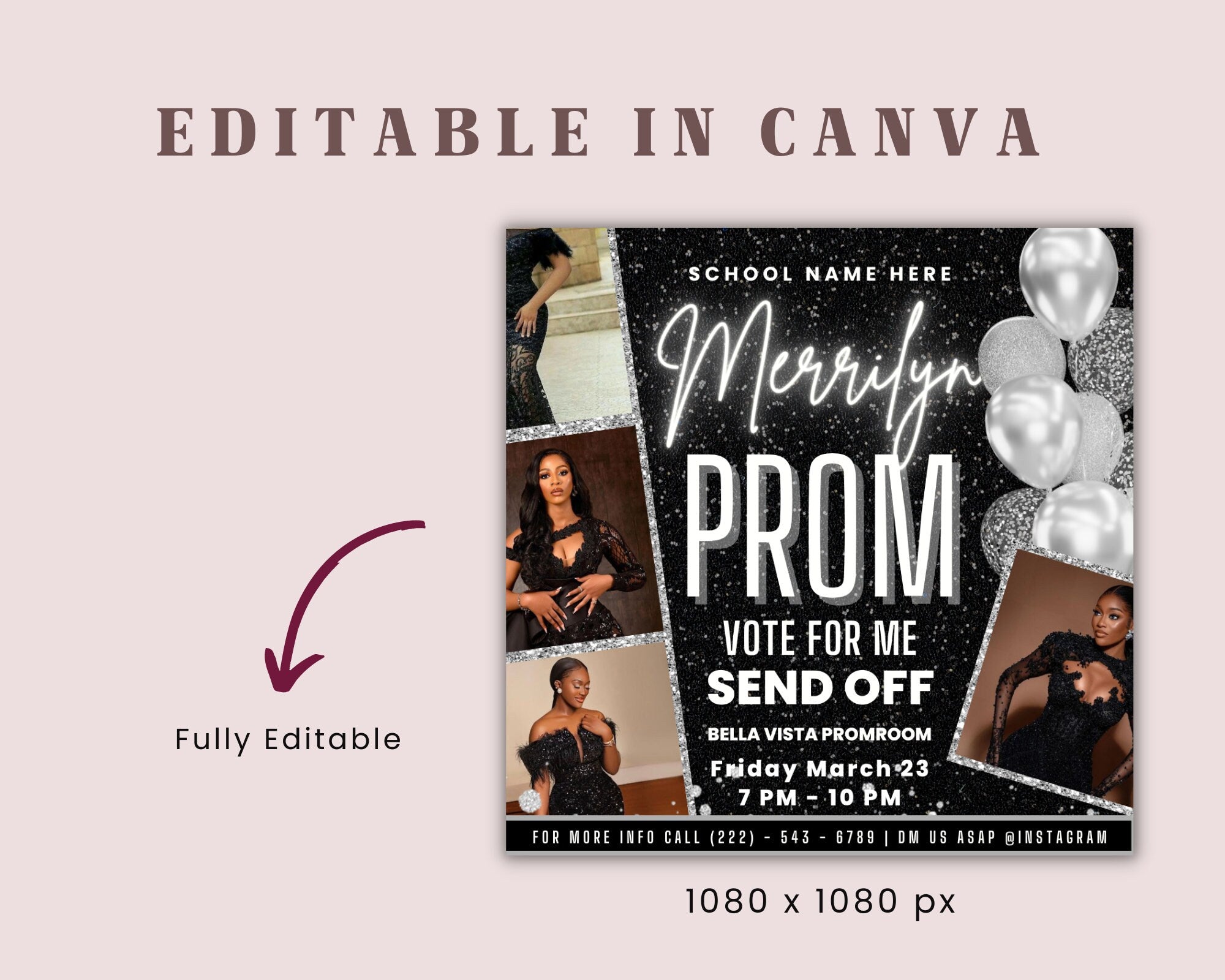 Prom Invitation, Prom Send Off Flyer, Prom Invitation Flyer, Prom Flyer, Prom Sale Flyer, Prom Party Invite, Editable Template in Canva