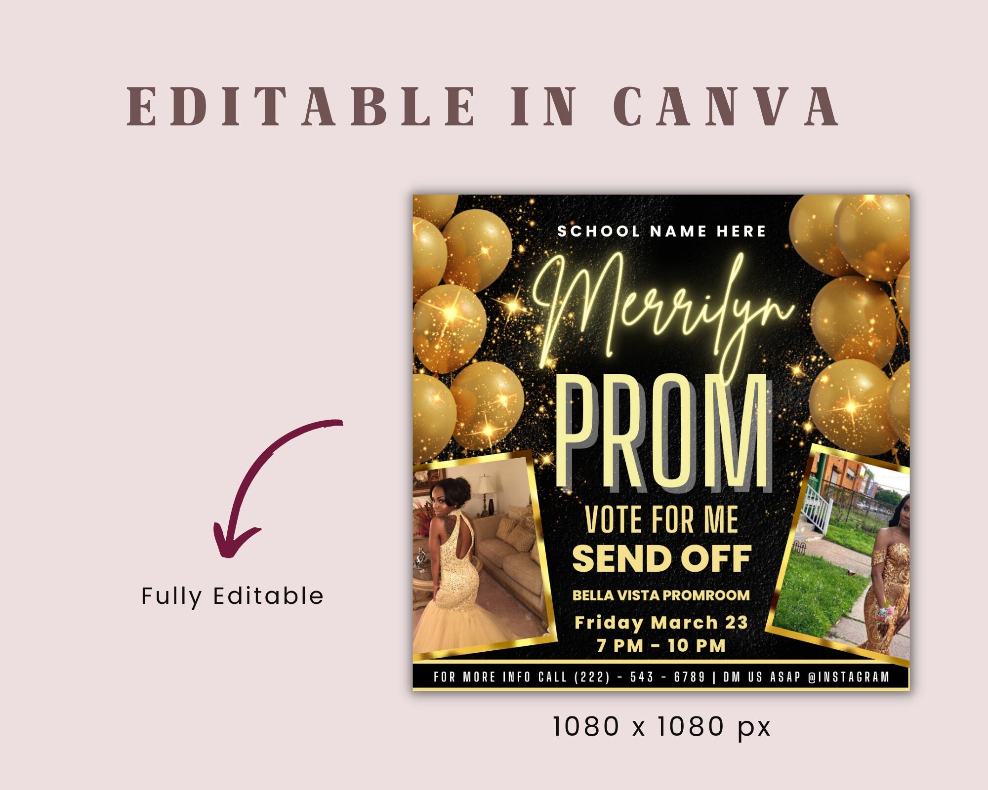 Prom Invitation, Prom Send Off Flyer, Prom Invitation Flyer, Prom Flyer, Prom Sale Flyer, Prom Party Invite, Editable Template in Canva