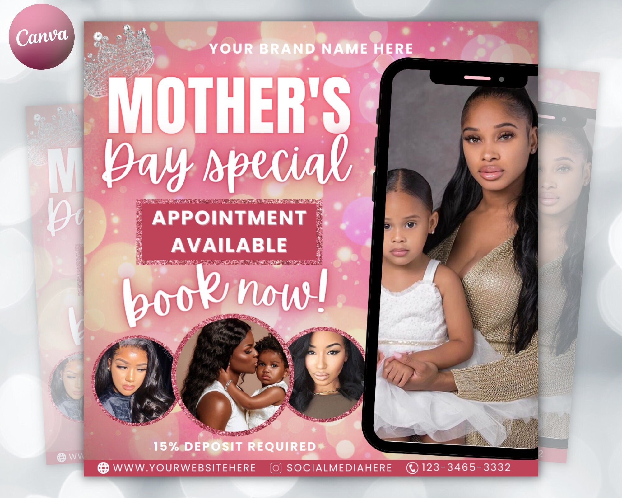 Mother's Day Flyer template, Book Now Flyer, Mother's Day Sale Flyer, Social Media Flyer, Hair, Makeup, Lash, MUA, Canva Template