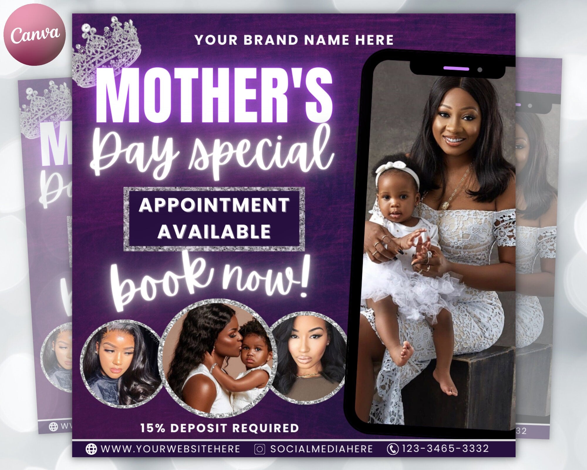 Mother's Day Flyer template, Book Now Flyer, Mother's Day Sale Flyer, Social Media Flyer, Hair, Makeup, Lash, MUA, Canva Template