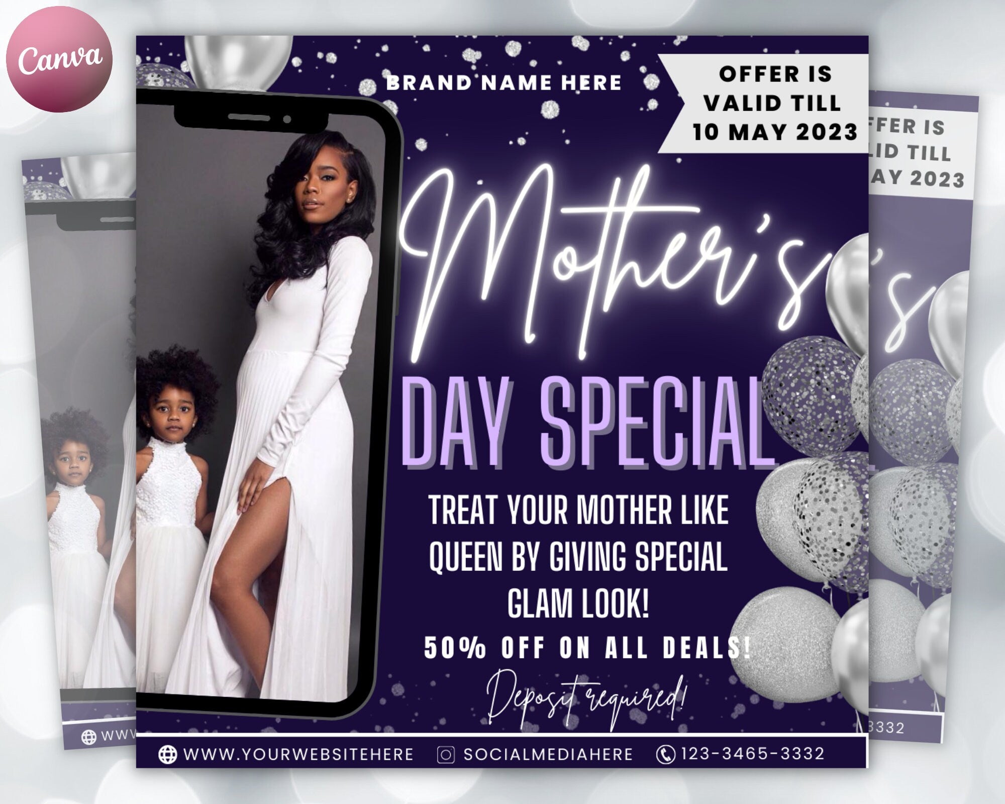 Mother's Day Flyer template, Book Now Flyer, Mother's Day Sale Flyer, Social Media Flyer, Hair, Makeup, Lash, MUA, Canva Template