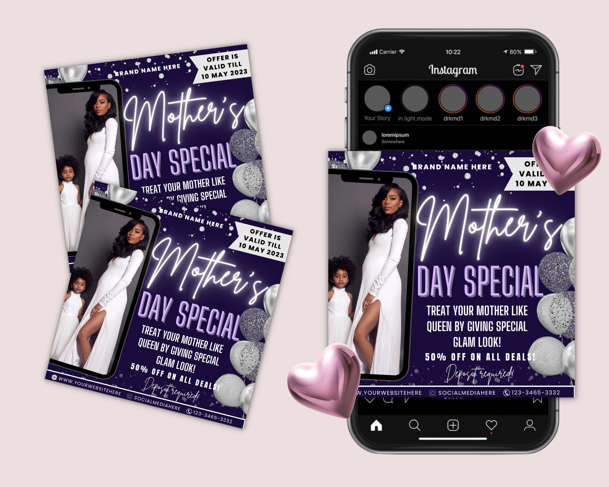 Mother's Day Flyer template, Book Now Flyer, Mother's Day Sale Flyer, Social Media Flyer, Hair, Makeup, Lash, MUA, Canva Template