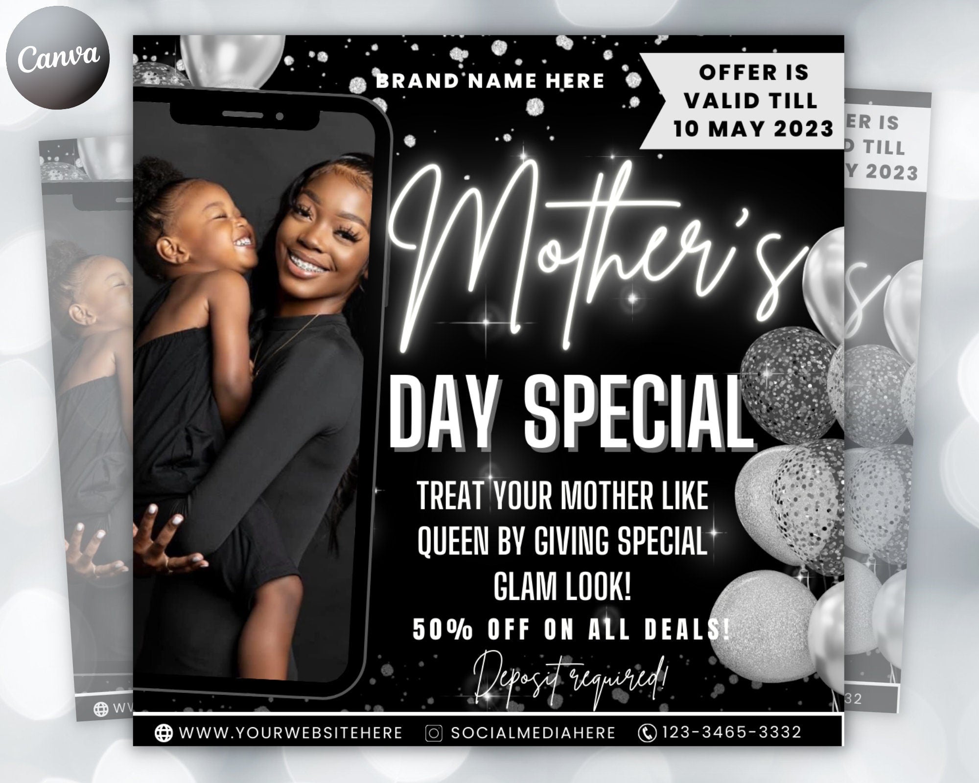 Mother's Day Flyer template, Book Now Flyer, Mother's Day Sale Flyer, Social Media Flyer, Hair, Makeup, Lash, MUA, Canva Template