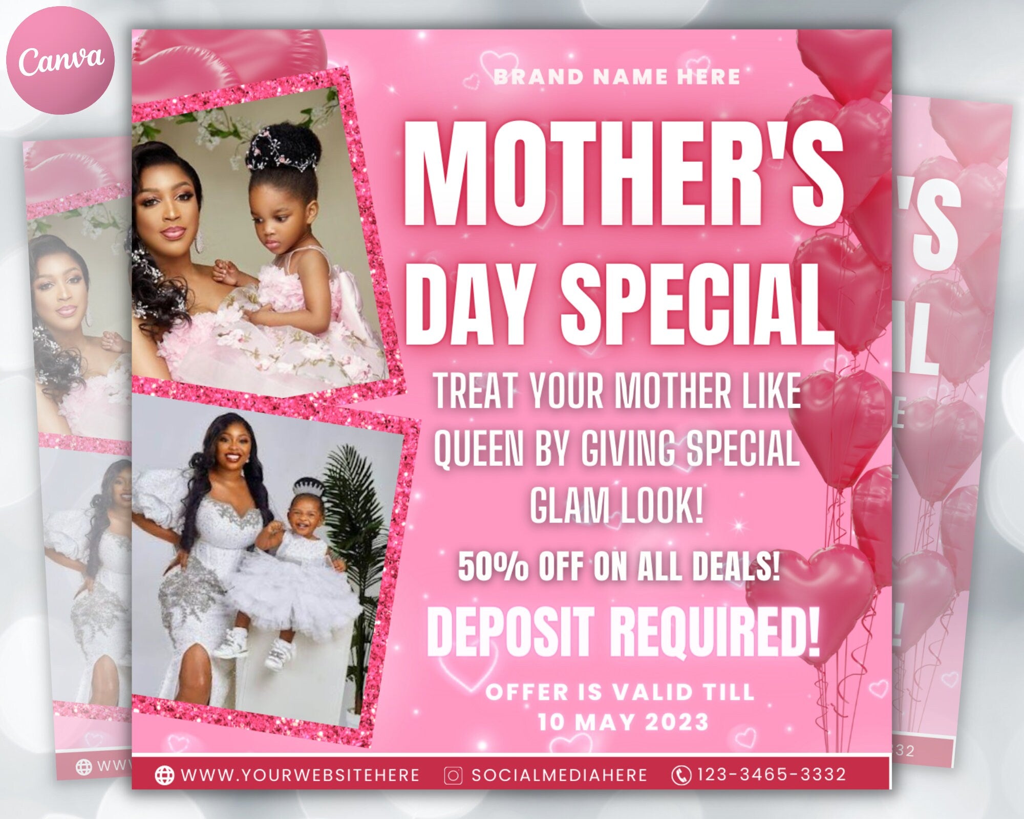 Mothers Day Flyer, DIY Book Now, Appointments Available, Social Media, Instagram, Hair, Makeup, Lash, MUA, Canva Template