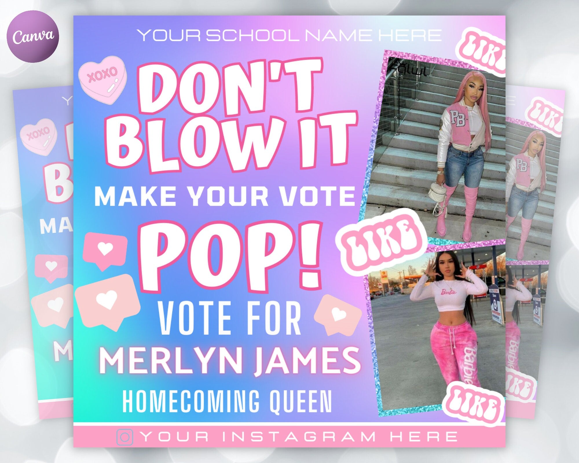 Homecoming Pop The Vote Flyer| DIY Voting Campaign Election High School Queen Beauty Social Media Instagram Snapchat Editable Canva Template