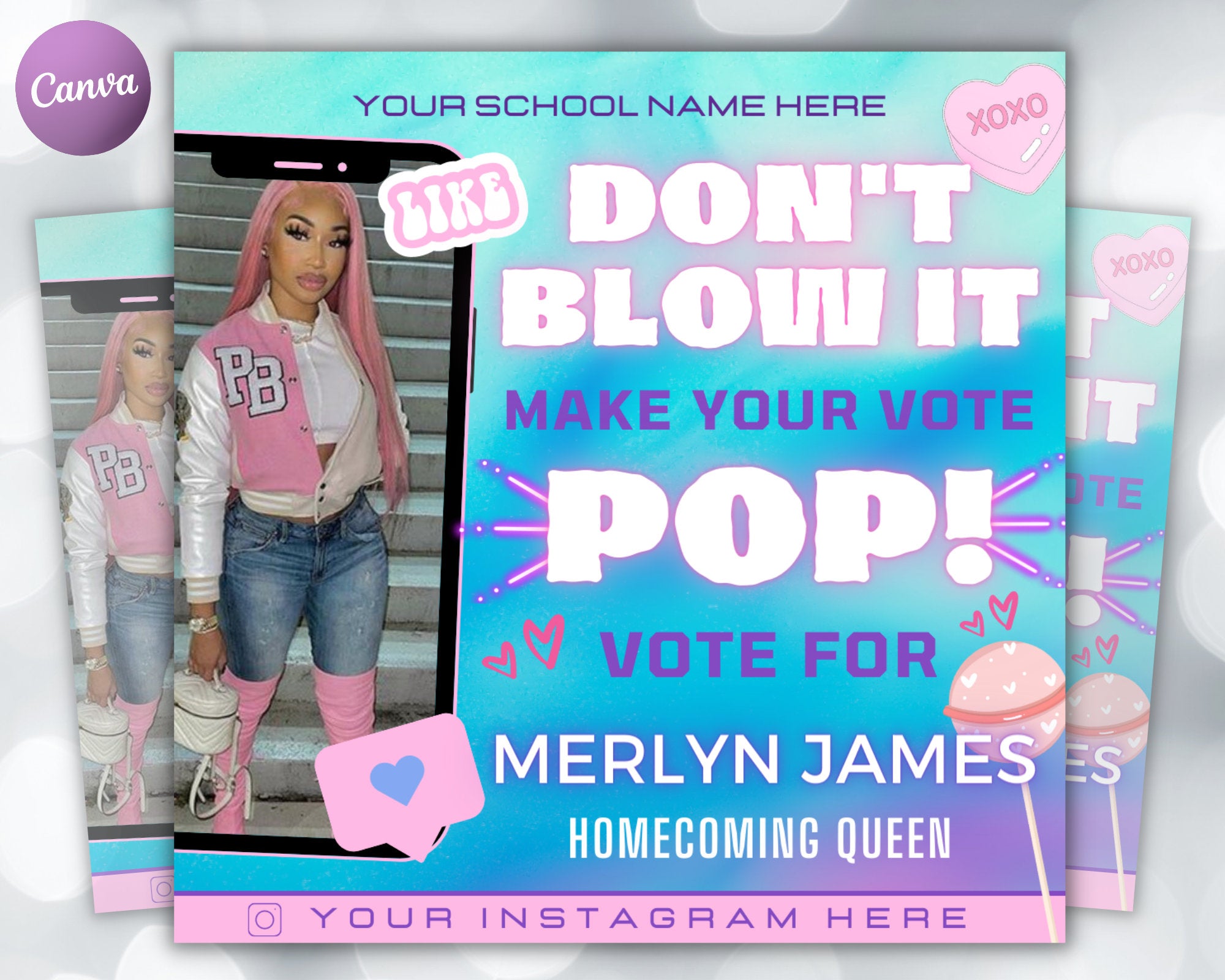 Homecoming Pop The Vote Flyer| DIY Voting Campaign Election High School Queen Beauty Social Media Instagram Snapchat Editable Canva Template