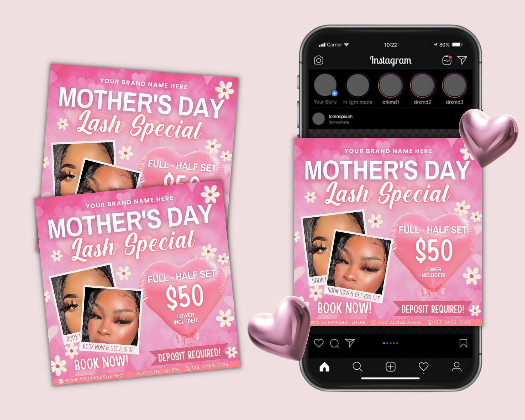 Mother's Day Lash Flyer, Book Now Flyer, Mother's Day Sale Flyer, Social Media Flyer, Lash tech Flyer, Mother's Day Special , Canva Template