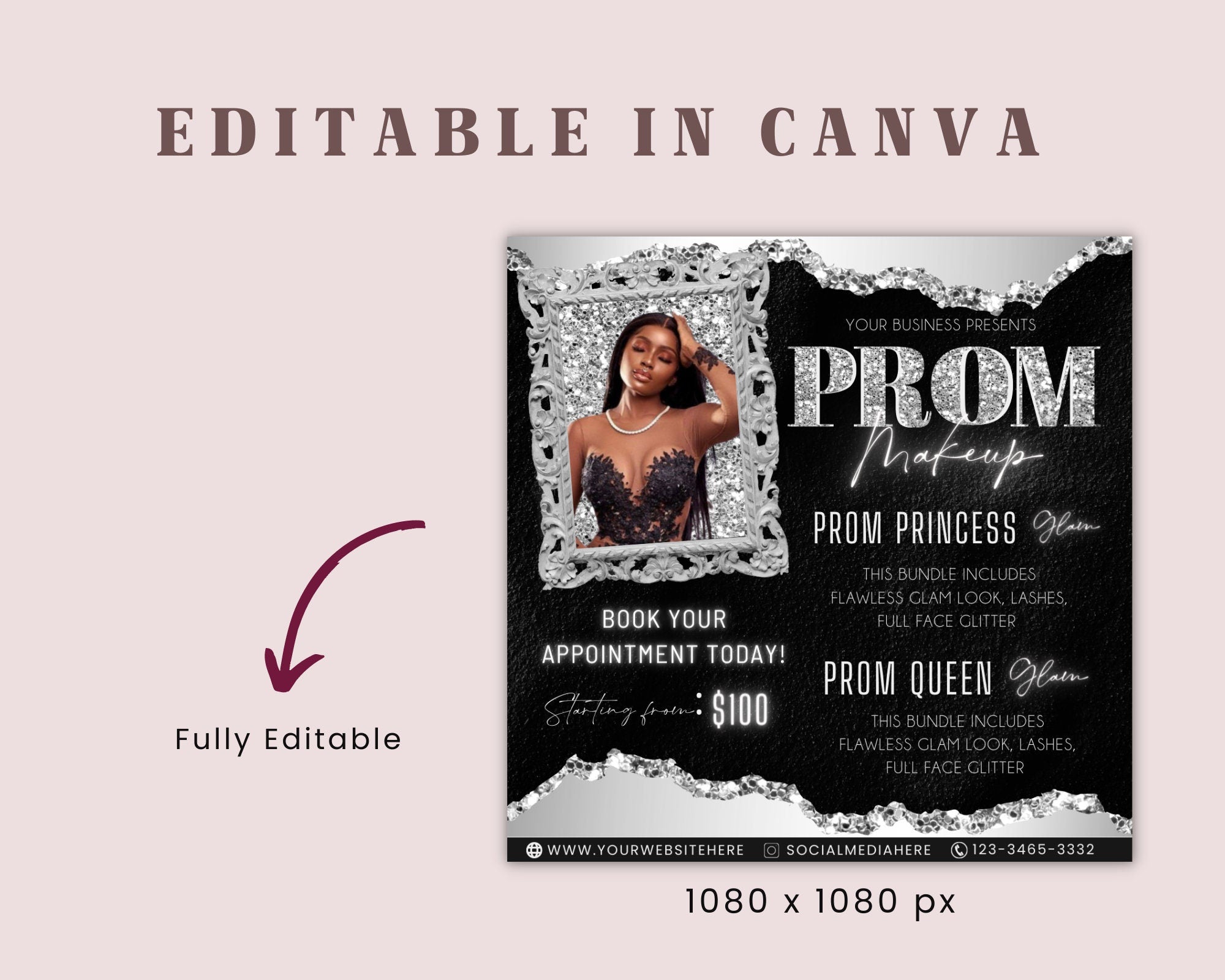 Prom Makeup Flyer, Prom Makeup, MUA Flyer, Makeup Flyer, Prom Flyer, Appointment Flyer, Book Now Flyer, Prom Season Canva Flyer