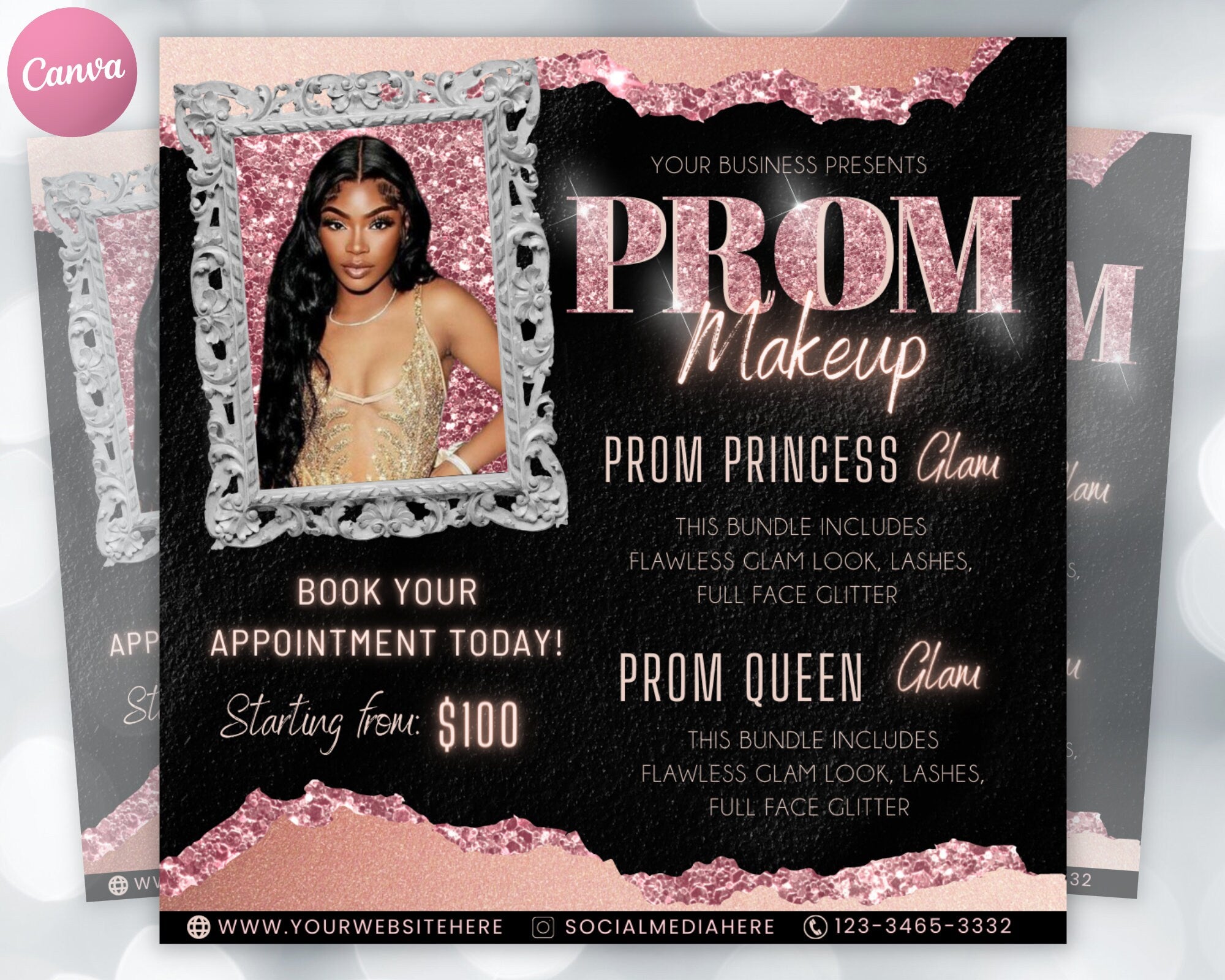 Prom Makeup Flyer, Prom Makeup, MUA Flyer, Makeup Flyer, Prom Flyer, Appointment Flyer, Book Now Flyer, Prom Season Canva Flyer