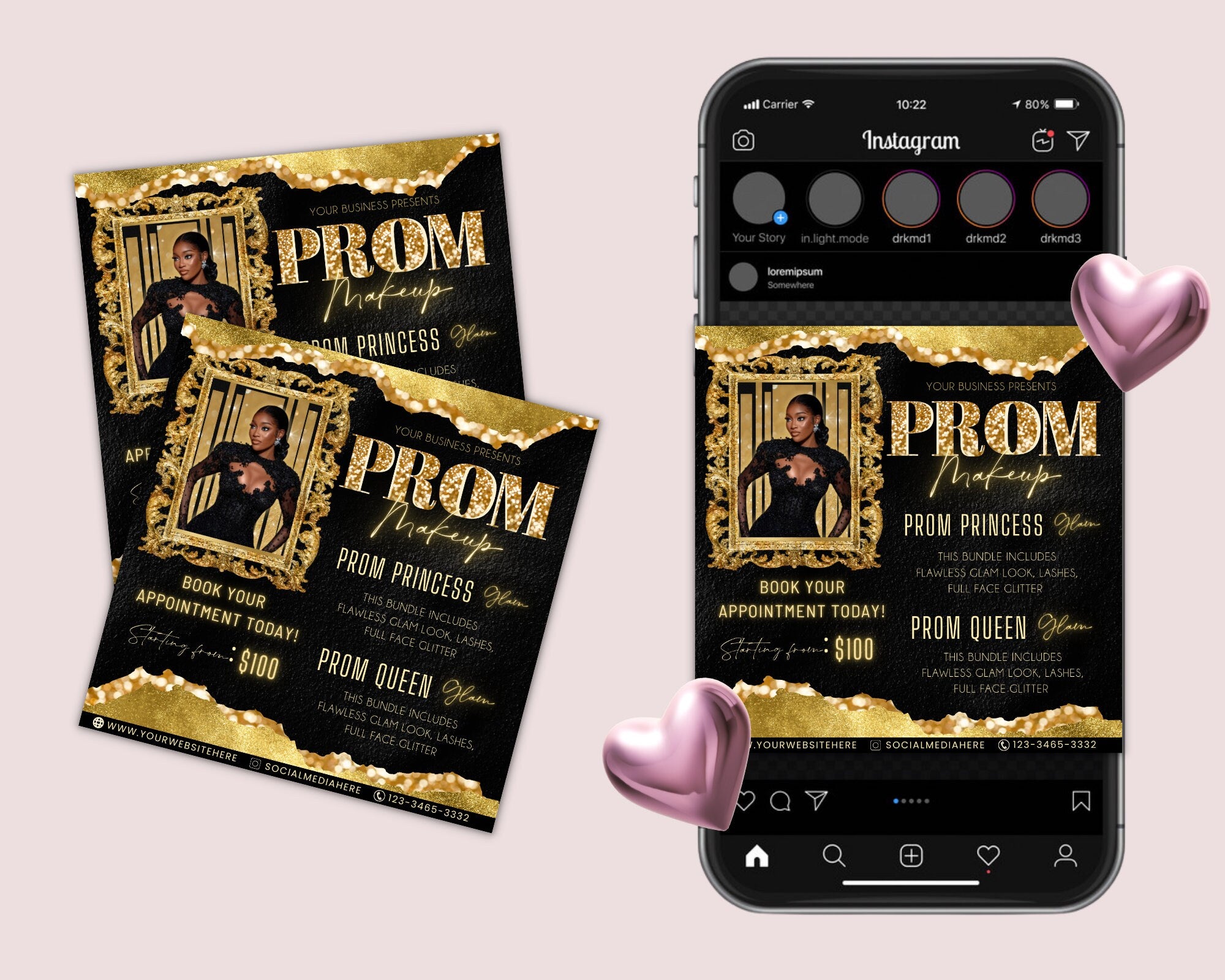 Prom Makeup Flyer, Prom Makeup, MUA Flyer, Makeup Flyer, Prom Flyer, Appointment Flyer, Book Now Flyer, Prom Season Canva Flyer