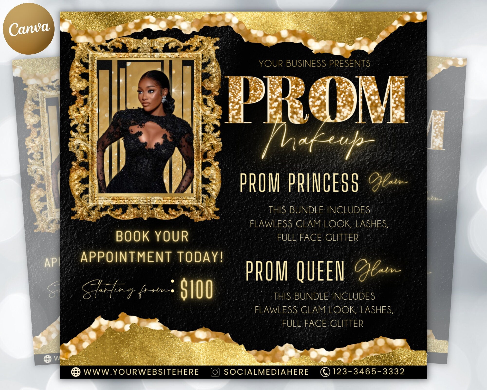 Prom Makeup Flyer, Prom Makeup, MUA Flyer, Makeup Flyer, Prom Flyer, Appointment Flyer, Book Now Flyer, Prom Season Canva Flyer