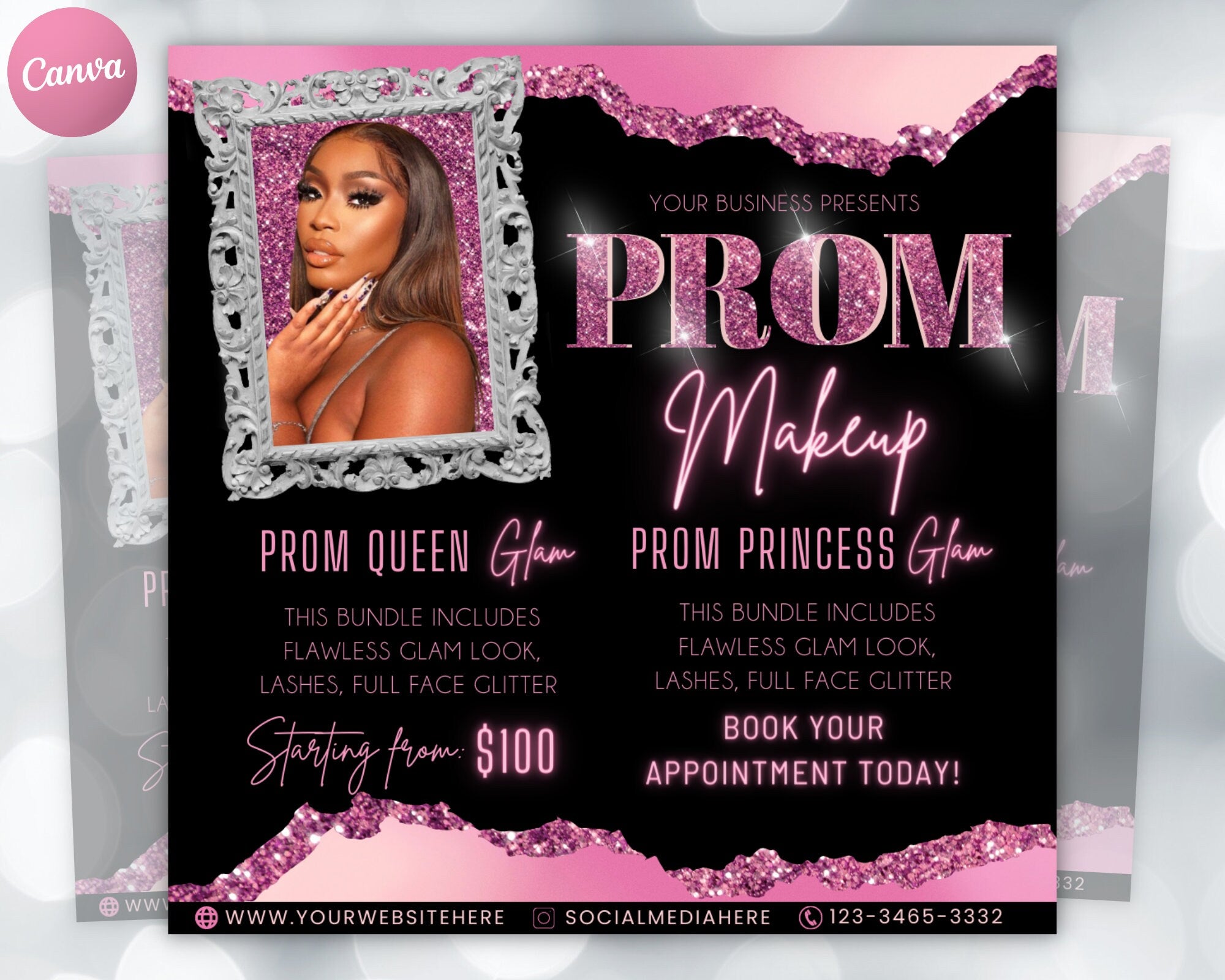 Prom Makeup Flyer, Prom Makeup, MUA Flyer, Makeup Flyer, Prom Flyer, Appointment Flyer, Book Now Flyer, Prom Season Canva Flyer