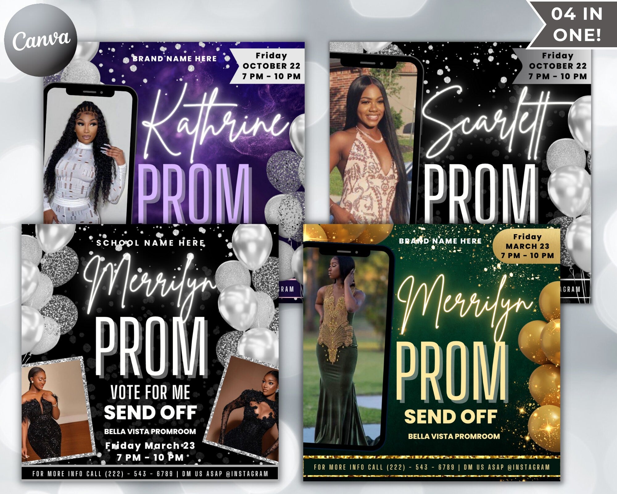 Prom Invitation Flyer, Prom Event, Prom Invitation, Prom Sendoff Invitation, Prom Flyer, Prom Sendoff Flyer, Bundel of 4, Prom Template