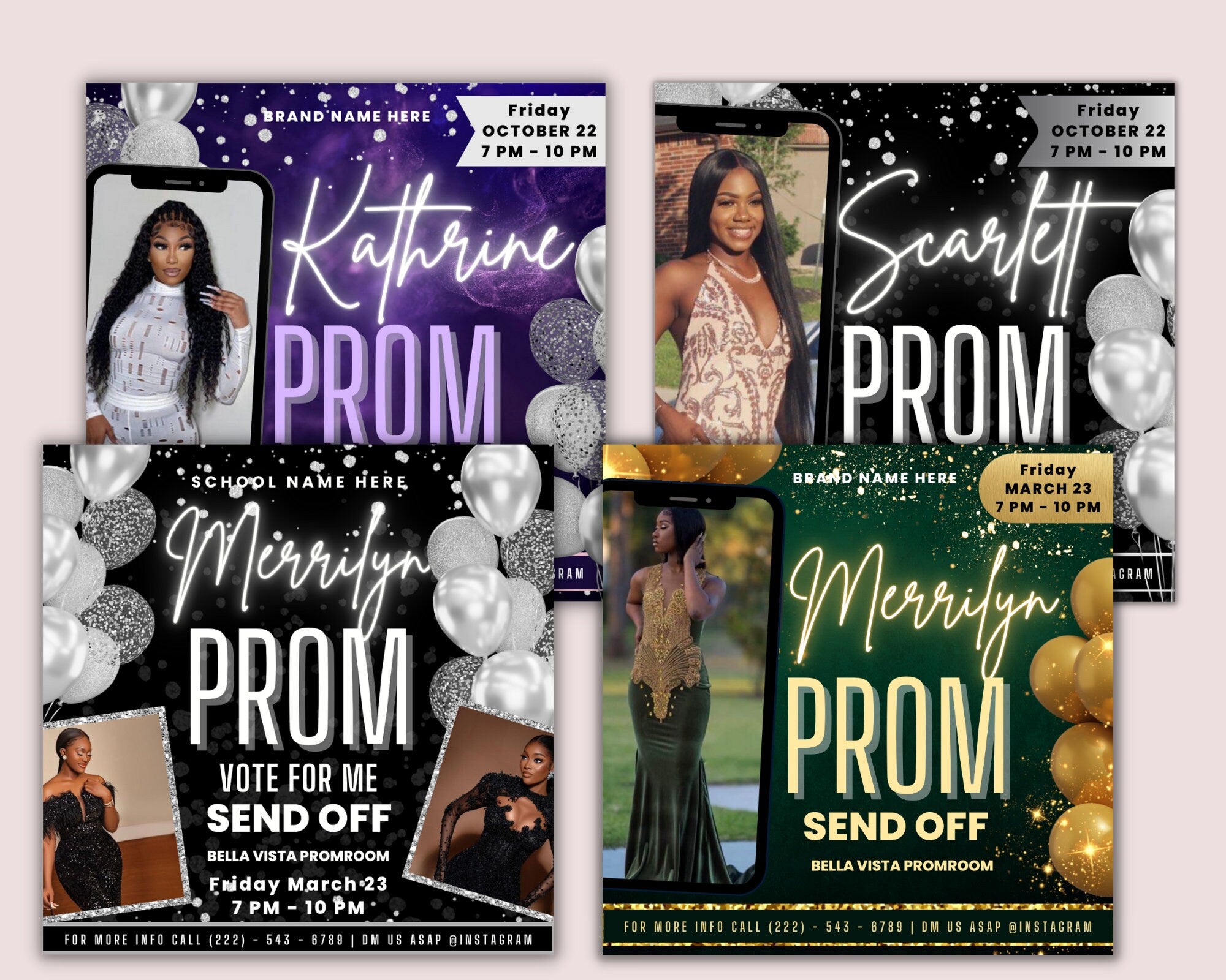 Prom Invitation Flyer, Prom Event, Prom Invitation, Prom Sendoff Invitation, Prom Flyer, Prom Sendoff Flyer, Bundel of 4, Prom Template