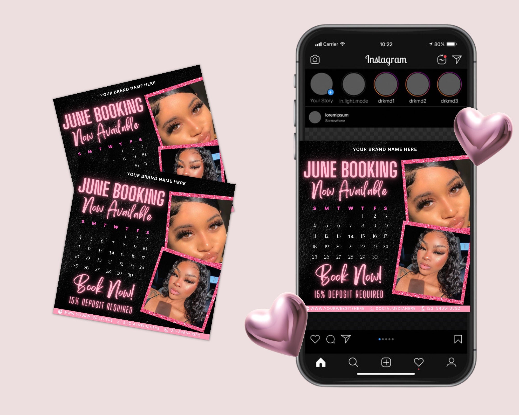 June Bookings Now Available Flyer, DIY Summer Book Now Appointments Beauty Hair Lashes Wigs Make Up Nails Social Media Canva Flyer Template