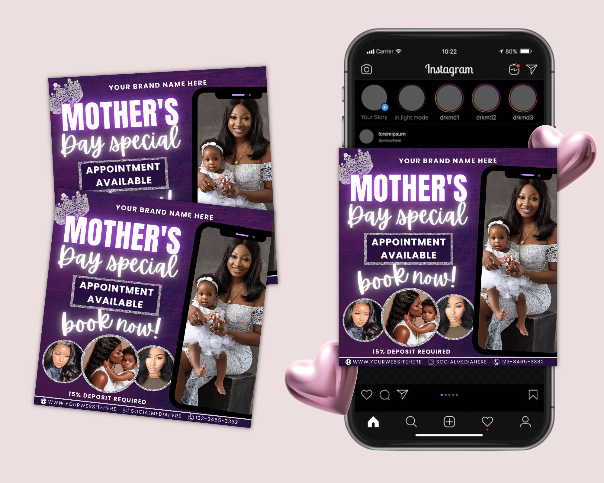 Mother's Day Flyer template, Book Now Flyer, Mother's Day Sale Flyer, Social Media Flyer, Hair, Makeup, Lash, MUA, Canva Template