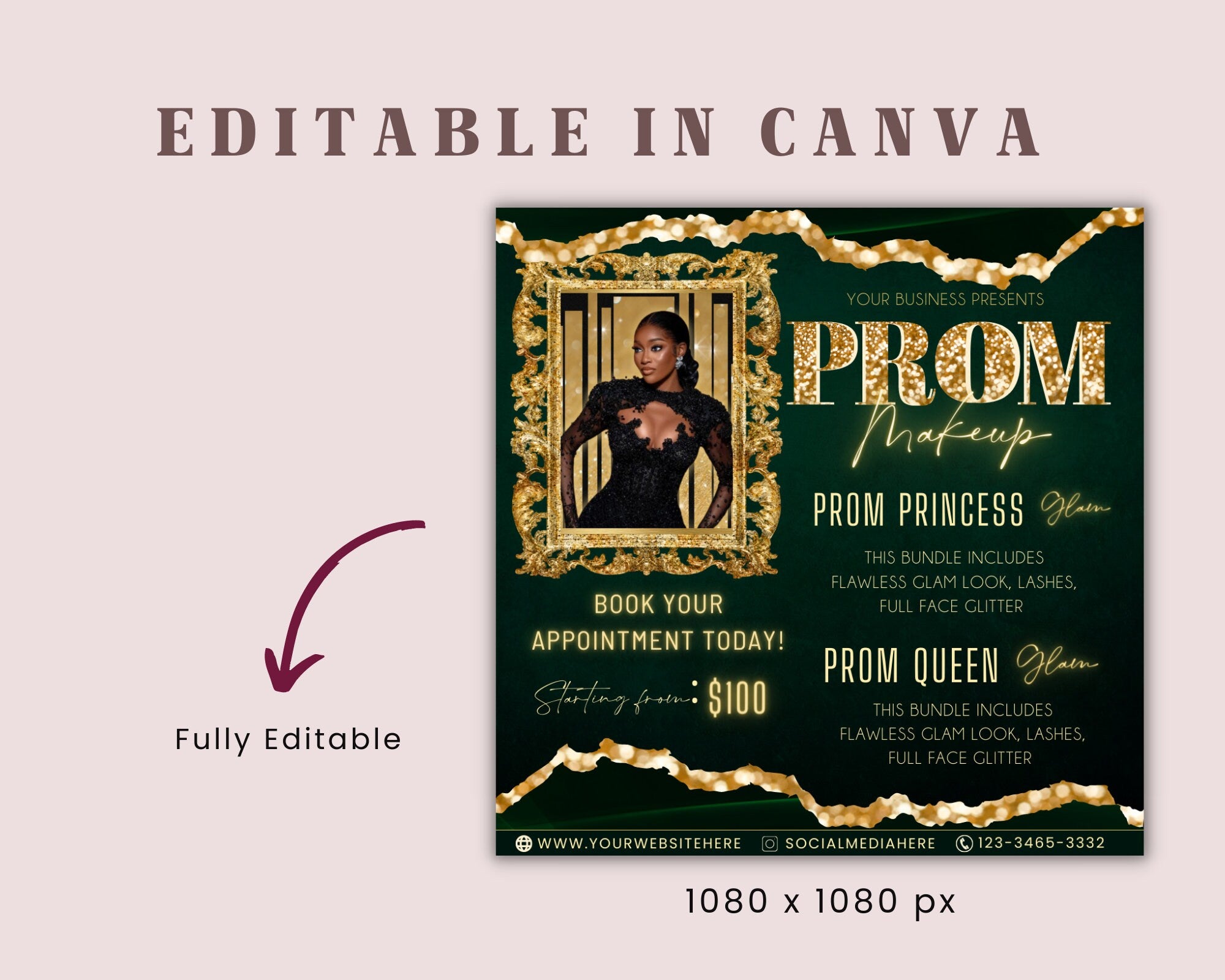 Prom Makeup Flyer, Prom Makeup, MUA Flyer, Makeup Flyer, Prom Flyer, Appointment Flyer, Book Now Flyer, Prom Season Canva Flyer