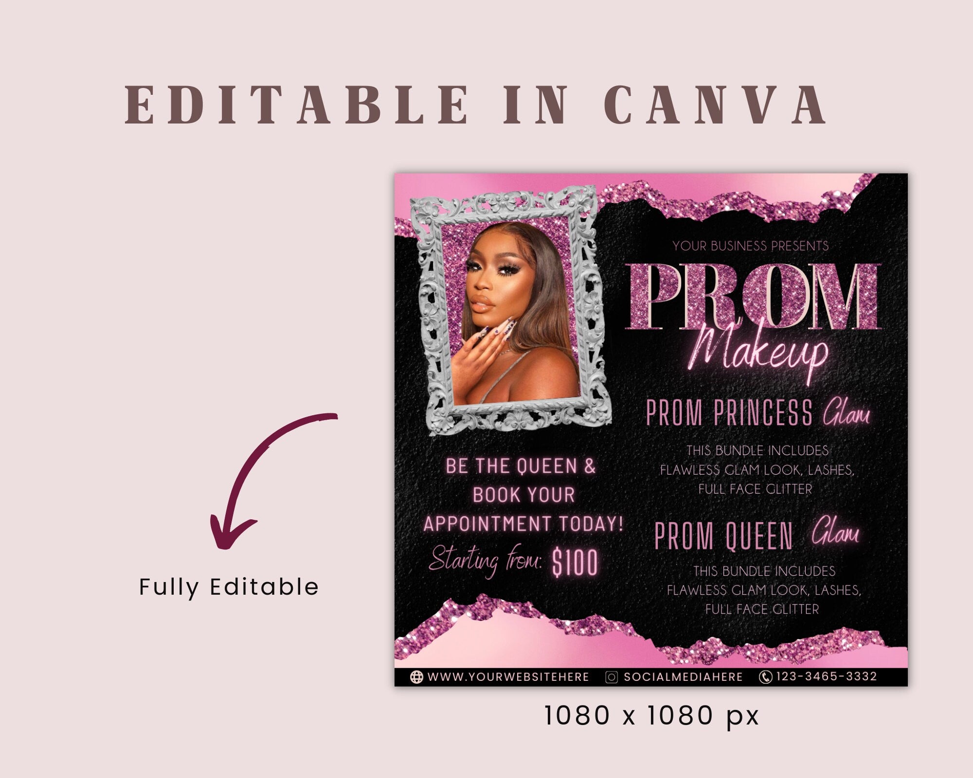 Prom Makeup Flyer, Prom Makeup, MUA Flyer, Makeup Flyer, Prom Flyer, Appointment Flyer, Book Now Flyer, Prom Season Canva Flyer