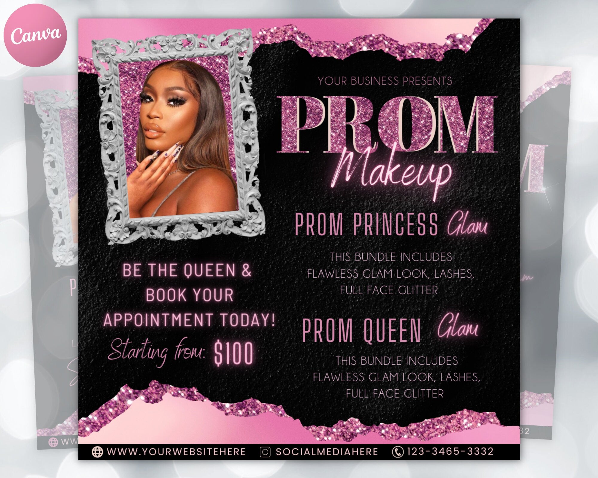 Prom Makeup Flyer, Prom Makeup, MUA Flyer, Makeup Flyer, Prom Flyer, Appointment Flyer, Book Now Flyer, Prom Season Canva Flyer