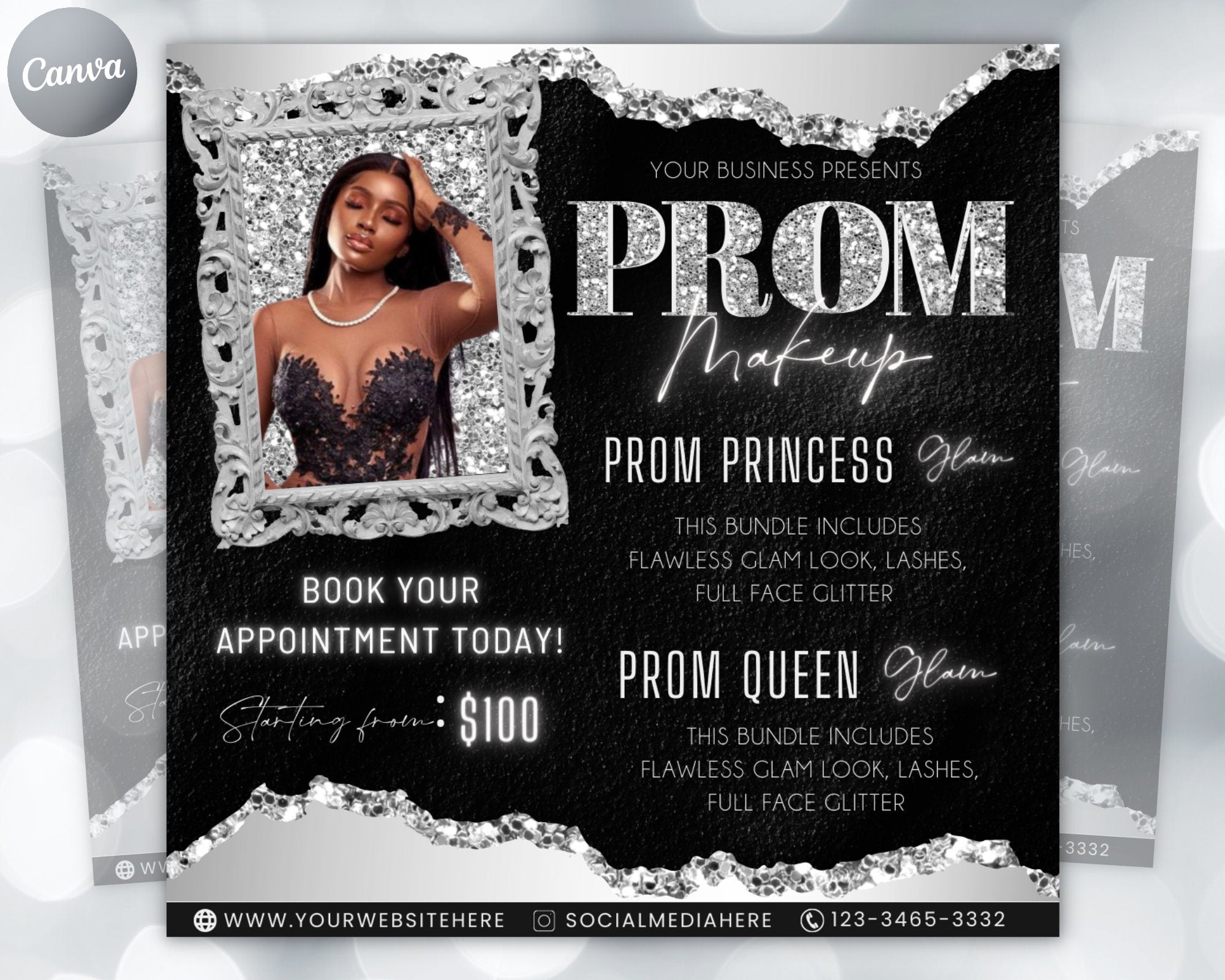 Prom Makeup Flyer, Prom Makeup, MUA Flyer, Makeup Flyer, Prom Flyer, Appointment Flyer, Book Now Flyer, Prom Season Canva Flyer