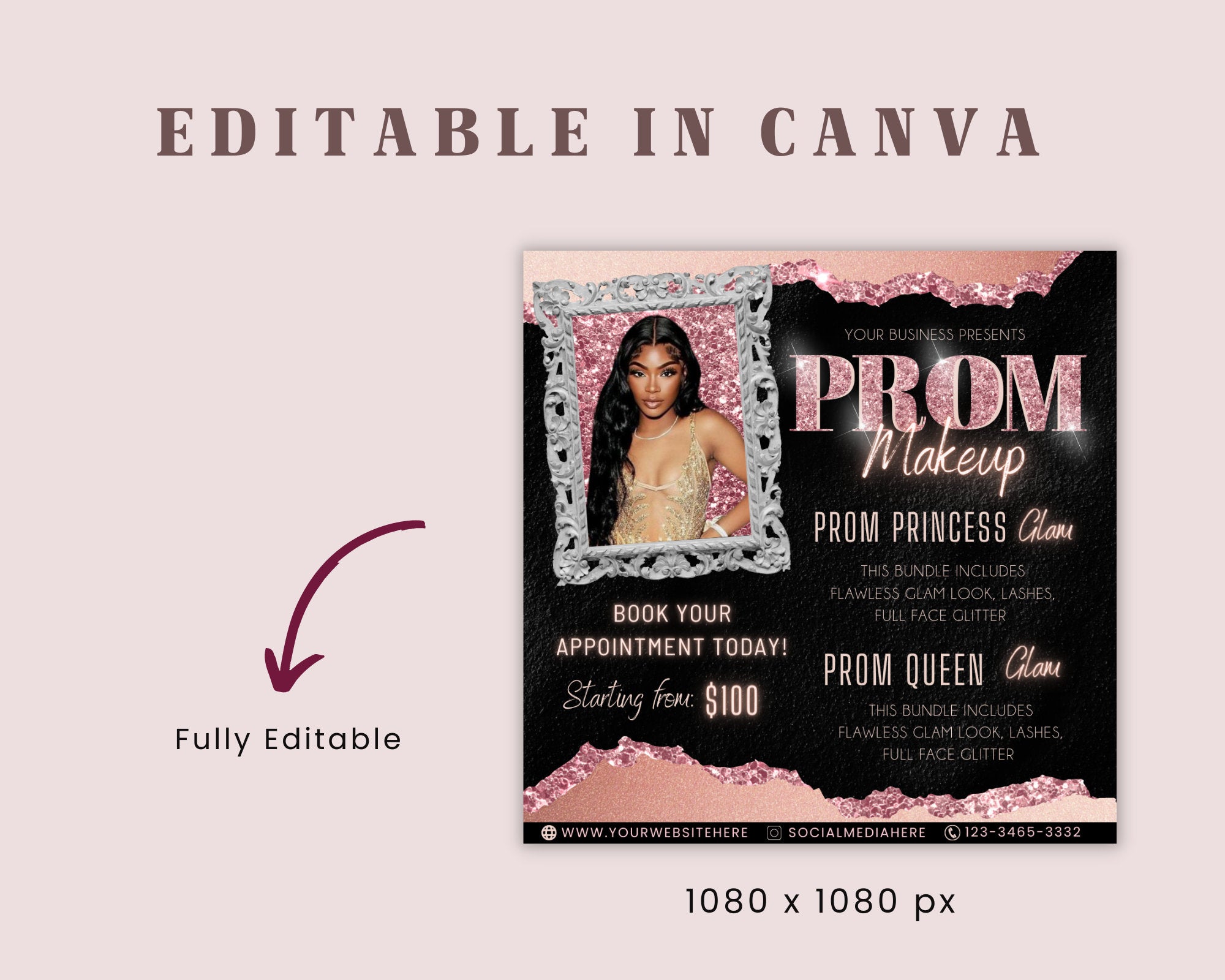 Prom Makeup Flyer, Prom Makeup, MUA Flyer, Makeup Flyer, Prom Flyer, Appointment Flyer, Book Now Flyer, Prom Season Canva Flyer