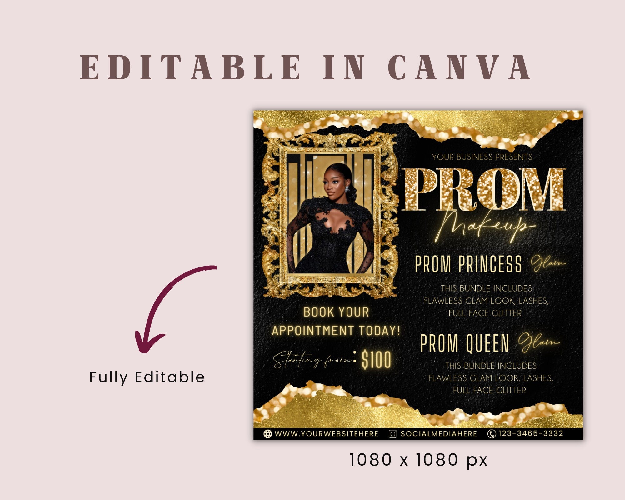 Prom Makeup Flyer, Prom Makeup, MUA Flyer, Makeup Flyer, Prom Flyer, Appointment Flyer, Book Now Flyer, Prom Season Canva Flyer