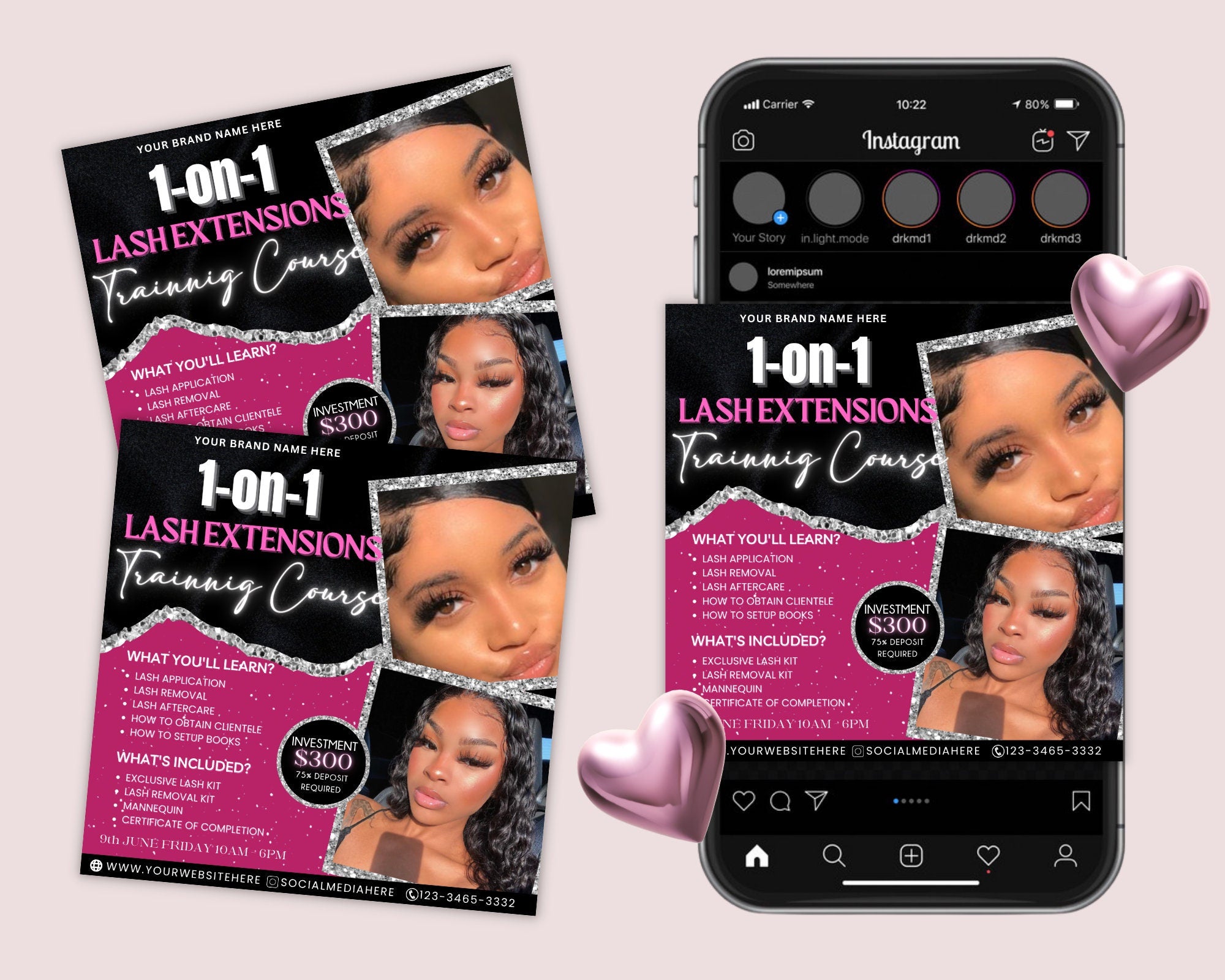 1 on 1 Lash Class Flyer, DIY Lash Training Masterclass Course Template, Lashes Tech MUA Nail Hair Extensions Makeup Editable Canva Template