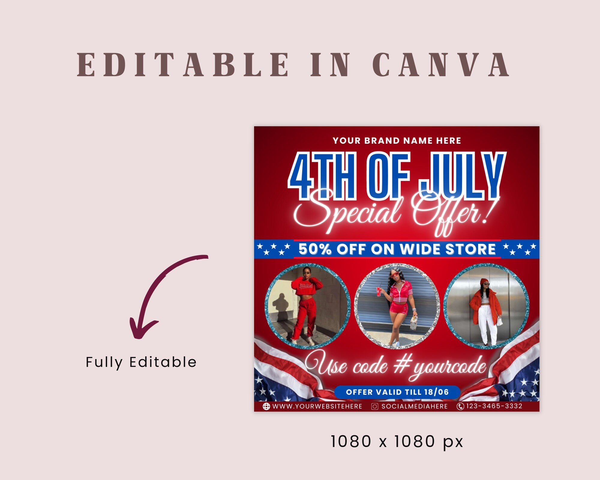 4th of July Flyer, 4th of July Flash Sale Flyer, Independence Day Flyer, DIY Flyer Template, Social Media Post, Canva Flyer,Instant Download