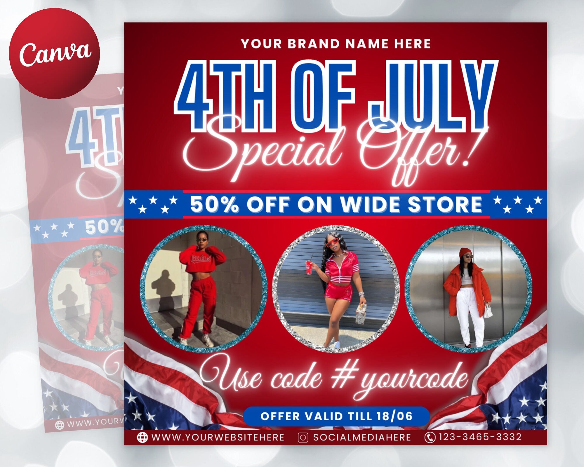 4th of July Flyer, 4th of July Flash Sale Flyer, Independence Day Flyer, DIY Flyer Template, Social Media Post, Canva Flyer,Instant Download