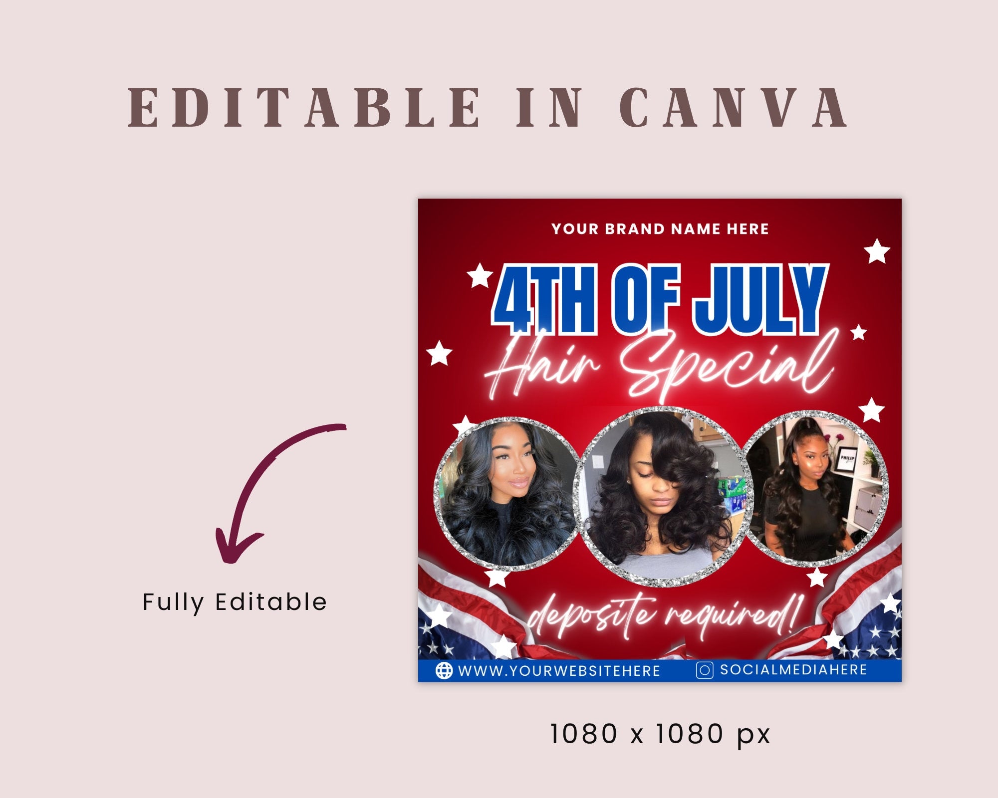 4th of July Flyer, 4th of July Hair Deals Flyer, Independence Day Flyer, DIY Flyer Template, Social Media Post, Canva Flyer,Instant Download