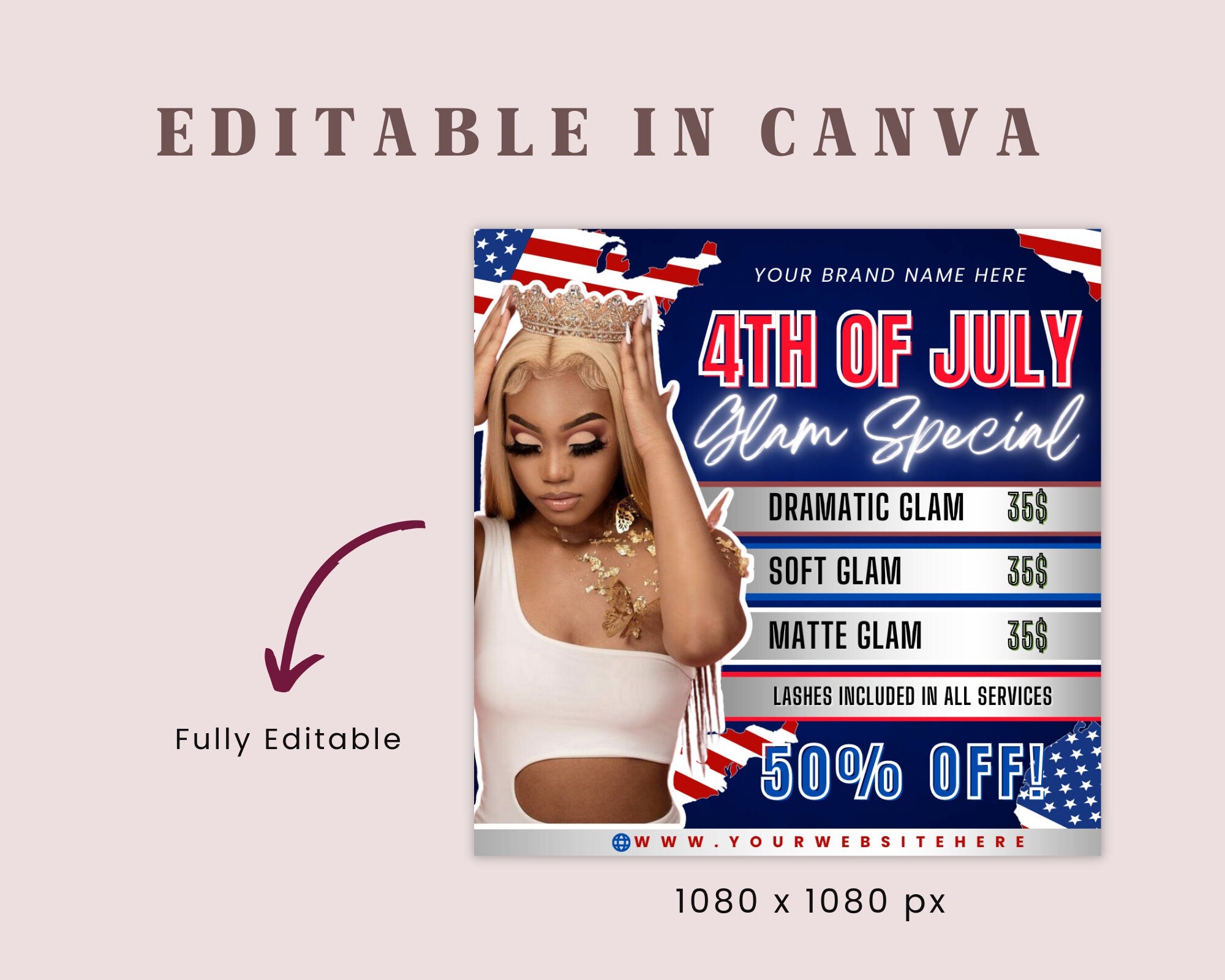 4th of July Flyer, 4th of July Makeup Deals Flyer, Independence Day Flyer, DIY Flyer Template,Social Media Post,Canva Flyer,Instant Download