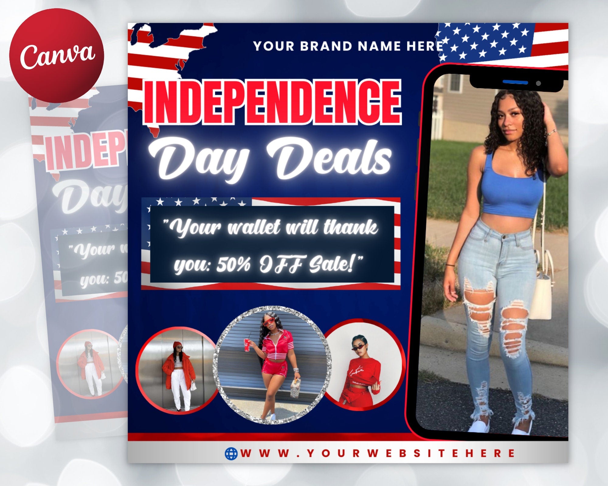 4th of July Flyer, 4th of July Independence Day Deals Flyer, DIY Flyer Template, Social Media Post, Canva Flyer Template, Instant Download