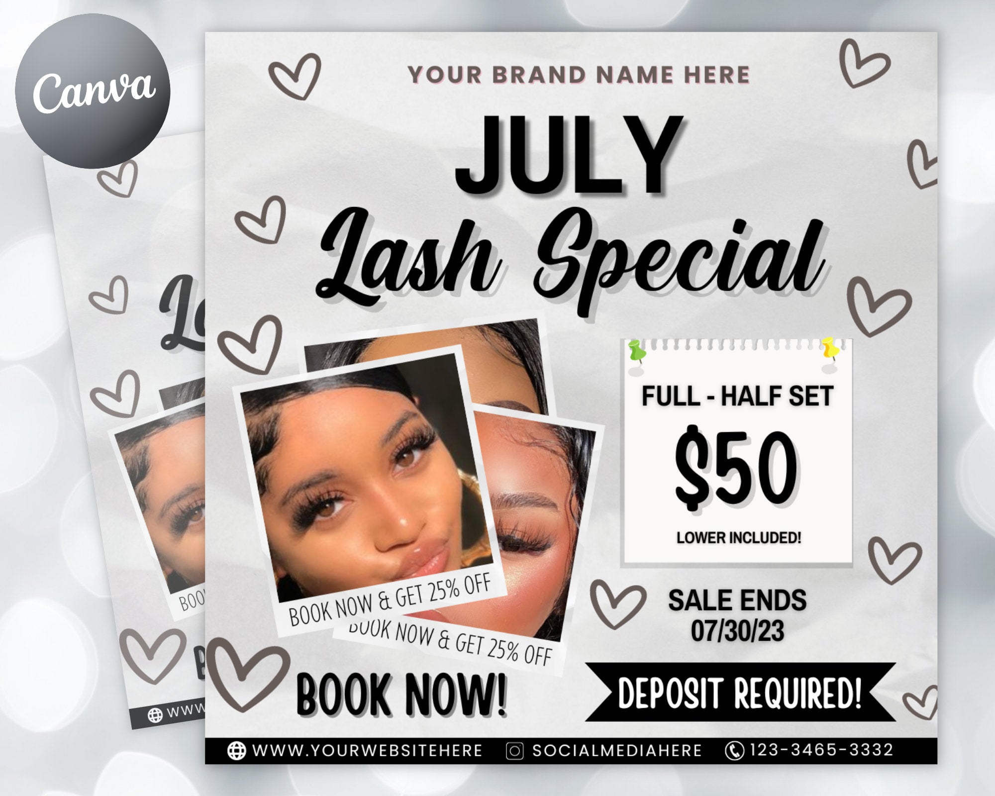 July Booking Flyer, Lash Special Flyer, DIY Summer Flyer, Summer Sale Flyer, Social Media Flyer, Canva Flyer Template, Digital Download